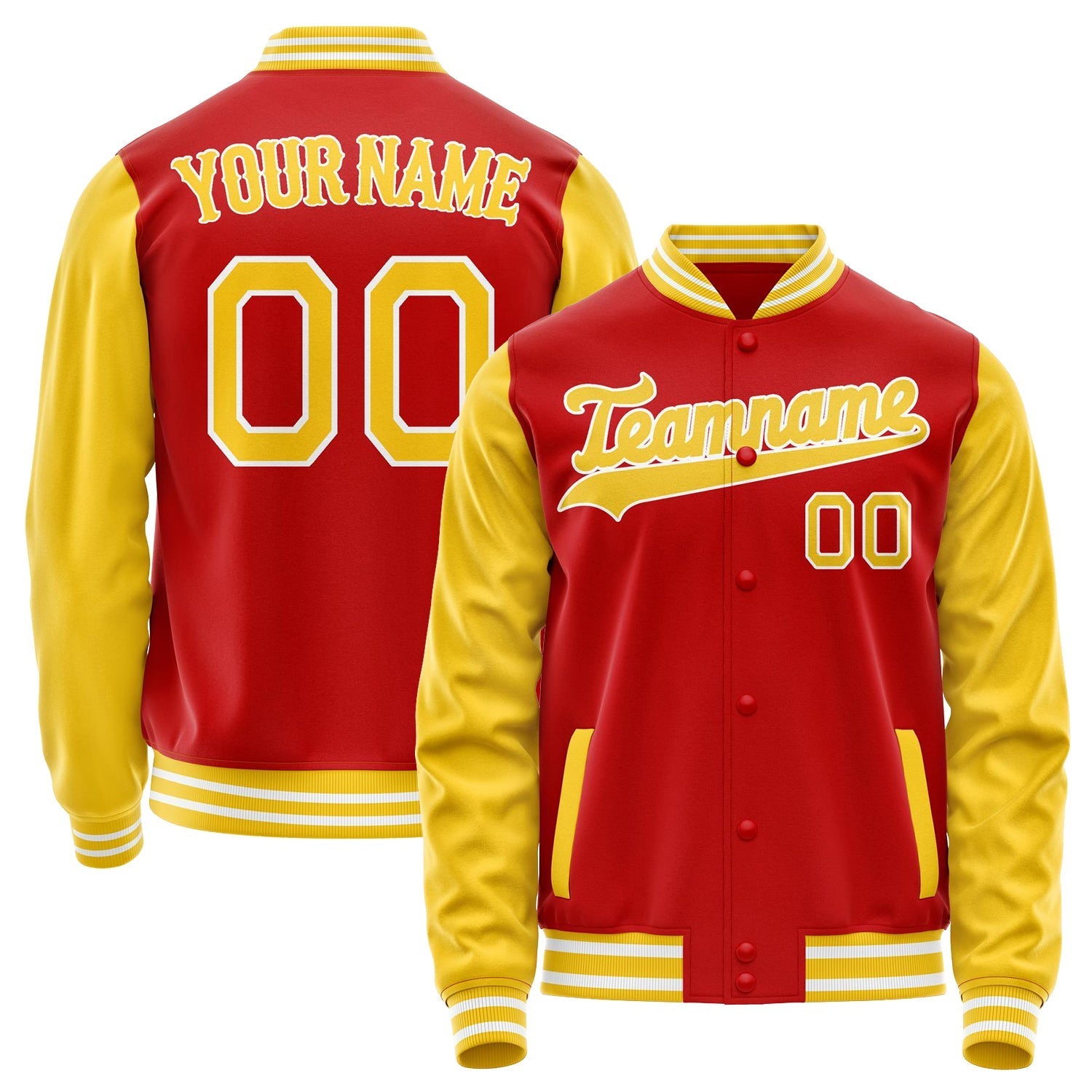 Custom Red Yellow Solid Color Varsity Letterman Jacket JA02240617XY387