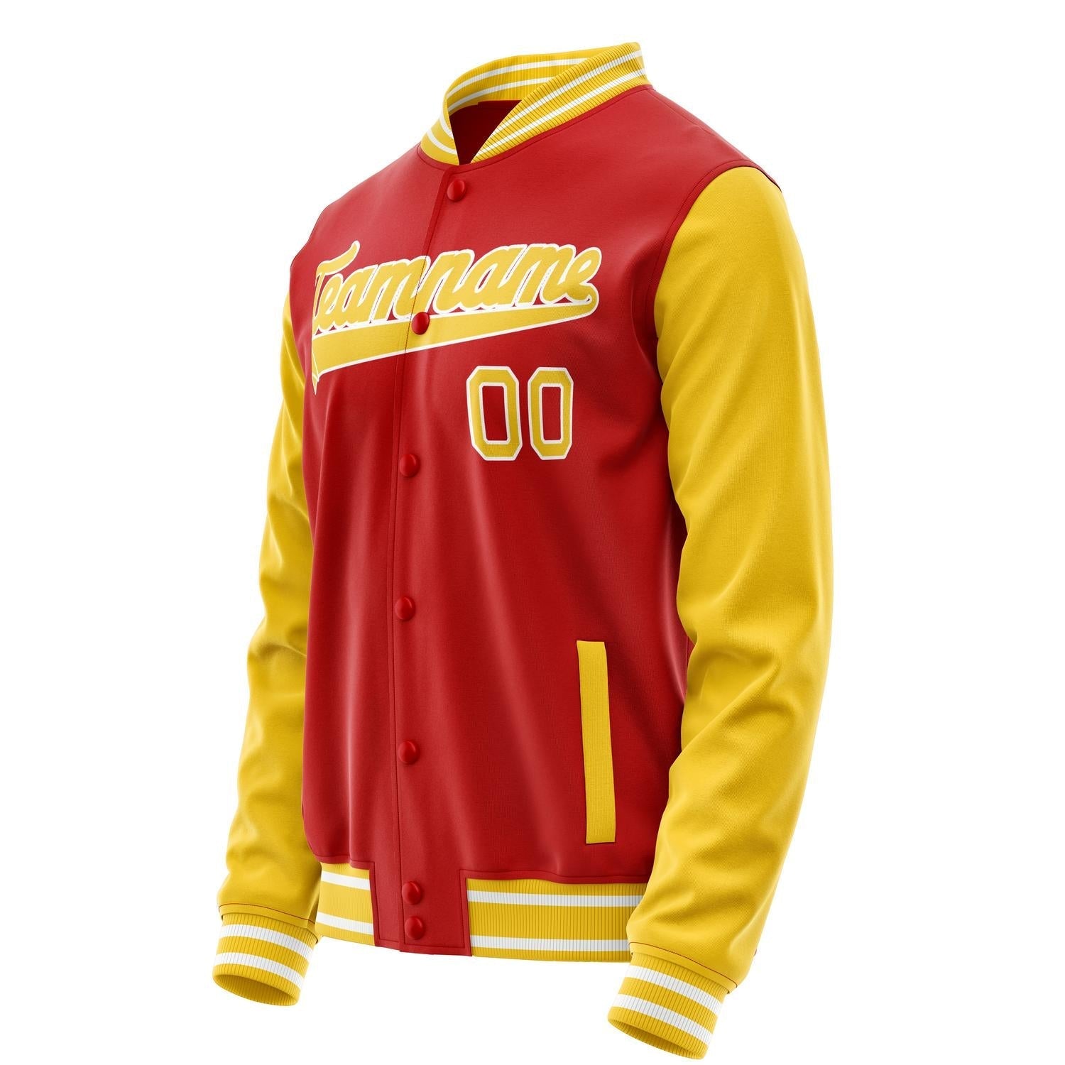 Custom Red Yellow Solid Color Varsity Letterman Jacket JA02240617XY387