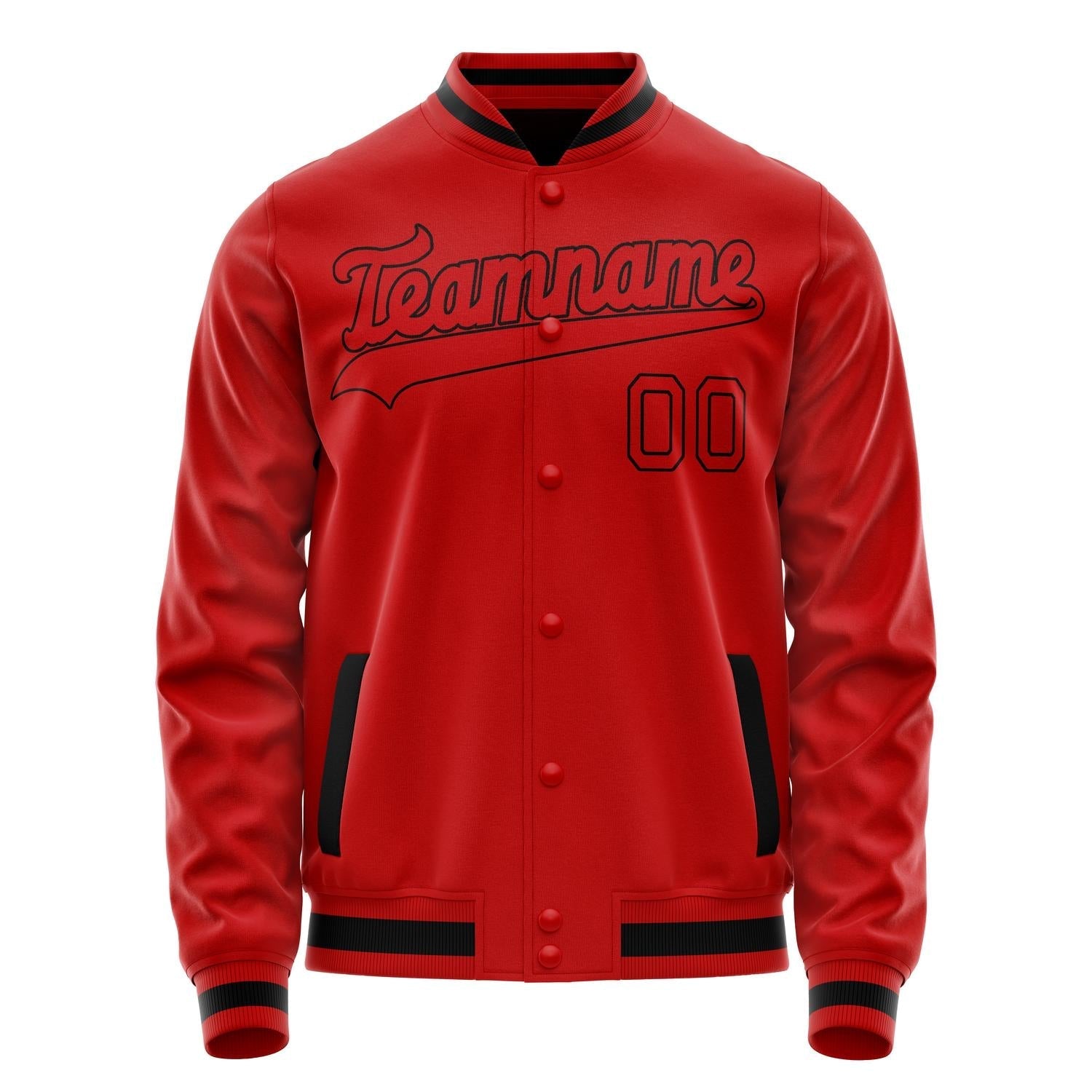 Custom Red Black Solid Color Varsity Letterman Jacket JA02240617XY388