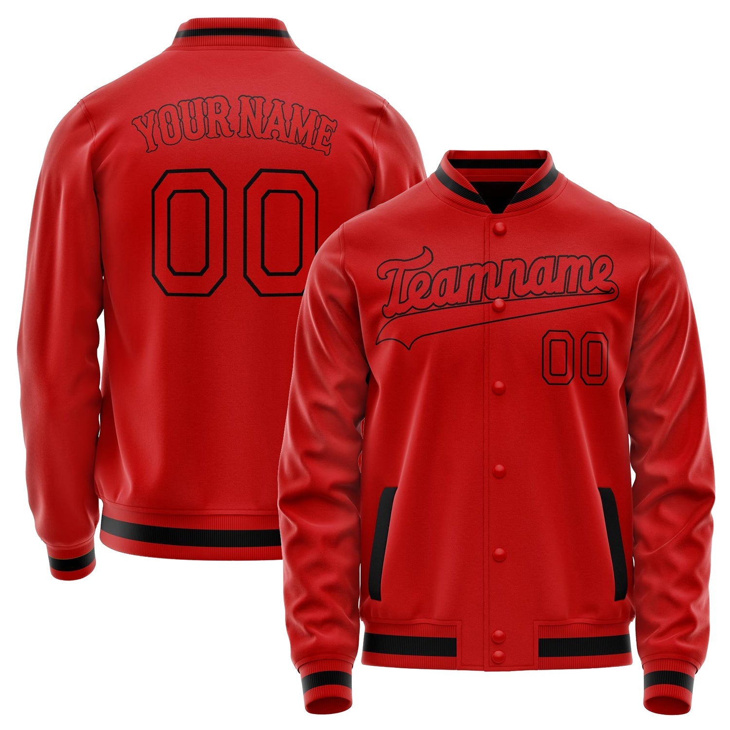 Custom Red Black Solid Color Varsity Letterman Jacket JA02240617XY388