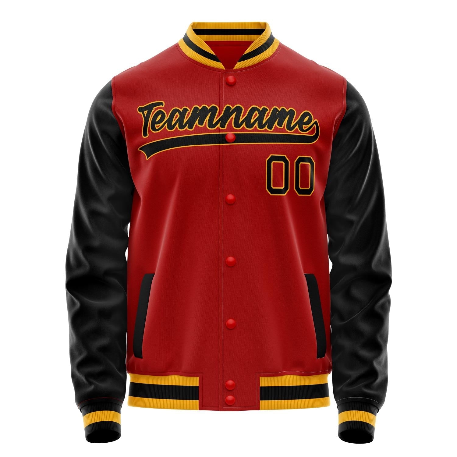 Custom Red Black Solid Color Varsity Letterman Jacket JA02240617XY389