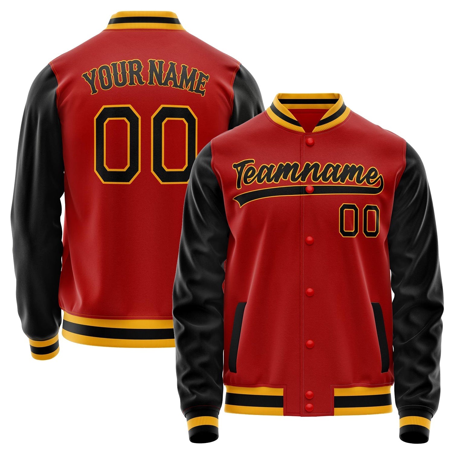 Custom Red Black Solid Color Varsity Letterman Jacket JA02240617XY389