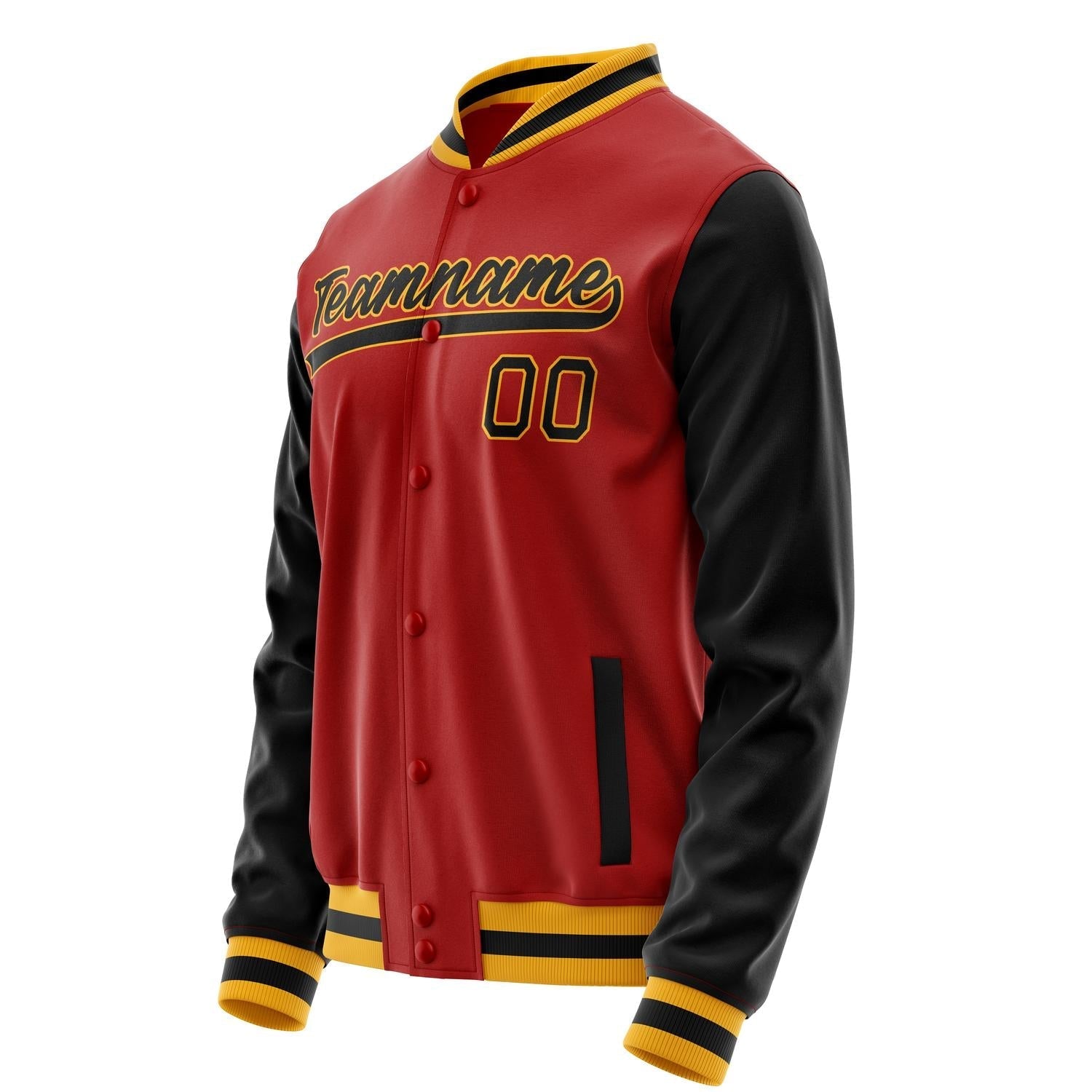 Custom Red Black Solid Color Varsity Letterman Jacket JA02240617XY389