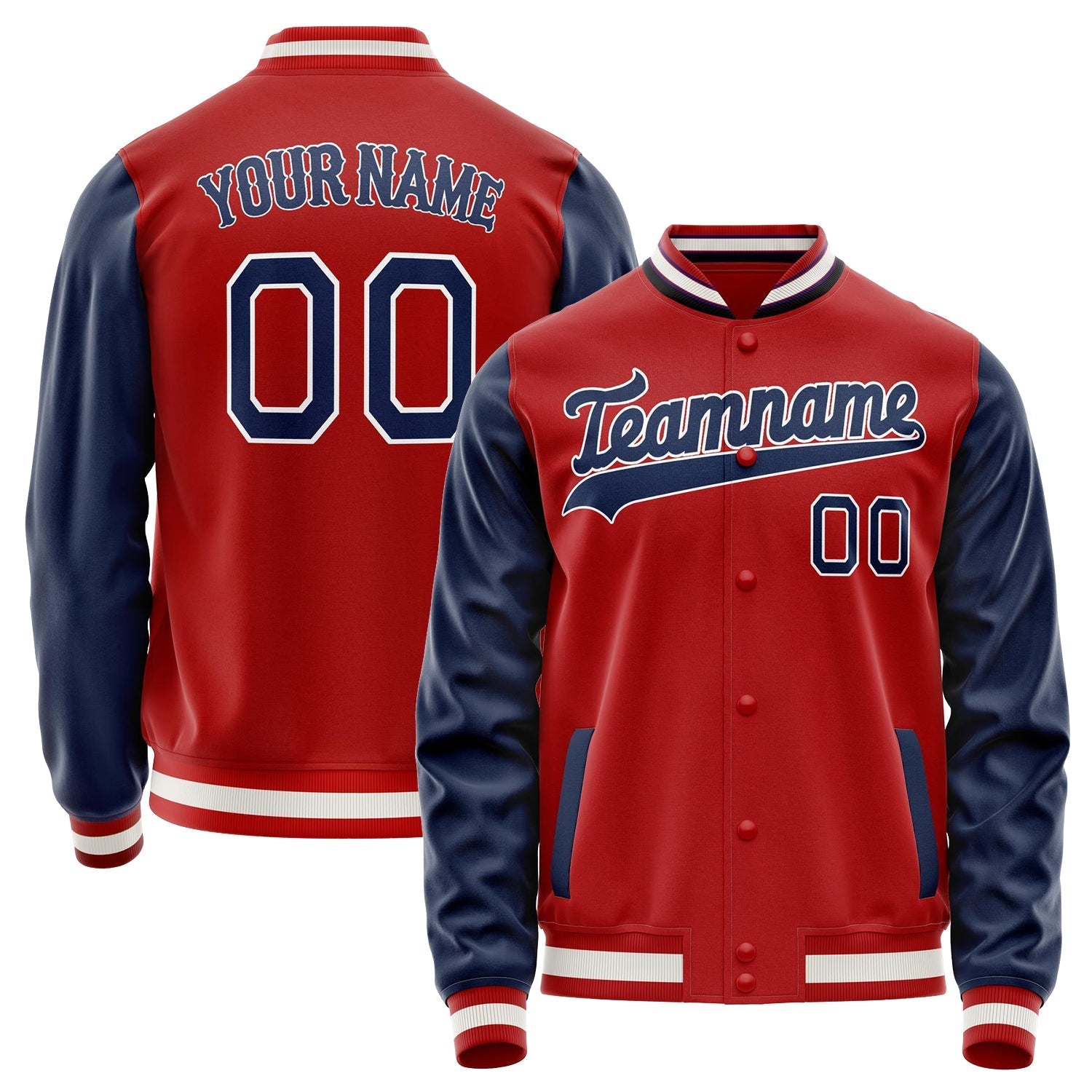 Custom Red Navy Solid Color Varsity Letterman Jacket JA02240617XY390