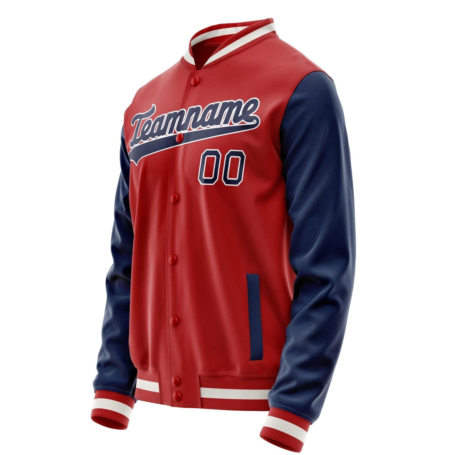 Custom Red Navy Solid Color Varsity Letterman Jacket JA02240617XY390