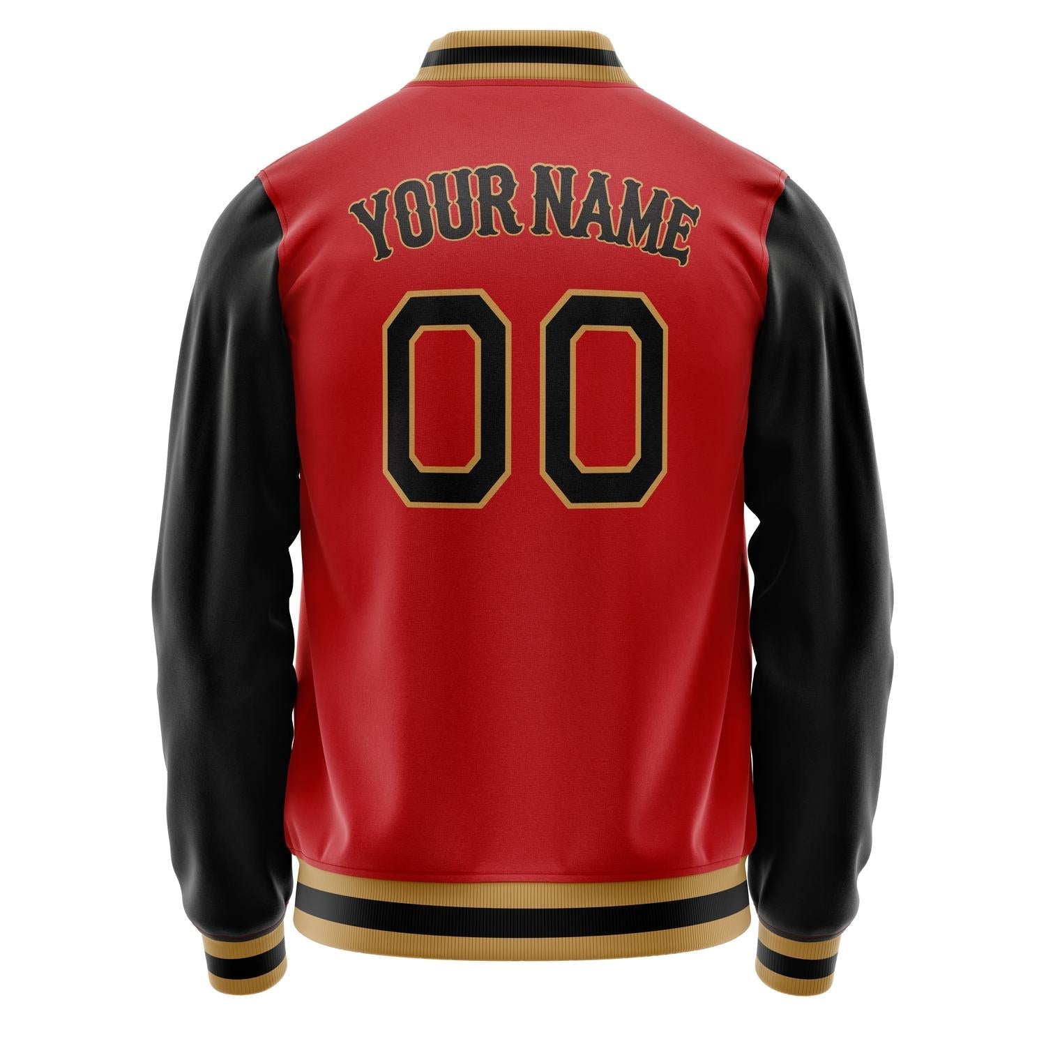 Custom Red Black Solid Color Varsity Letterman Jacket JA02240617XY391
