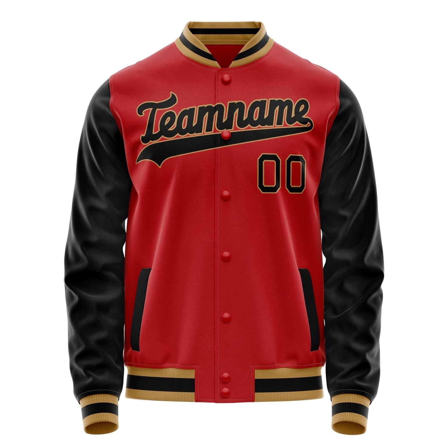 Custom Red Black Solid Color Varsity Letterman Jacket JA02240617XY391