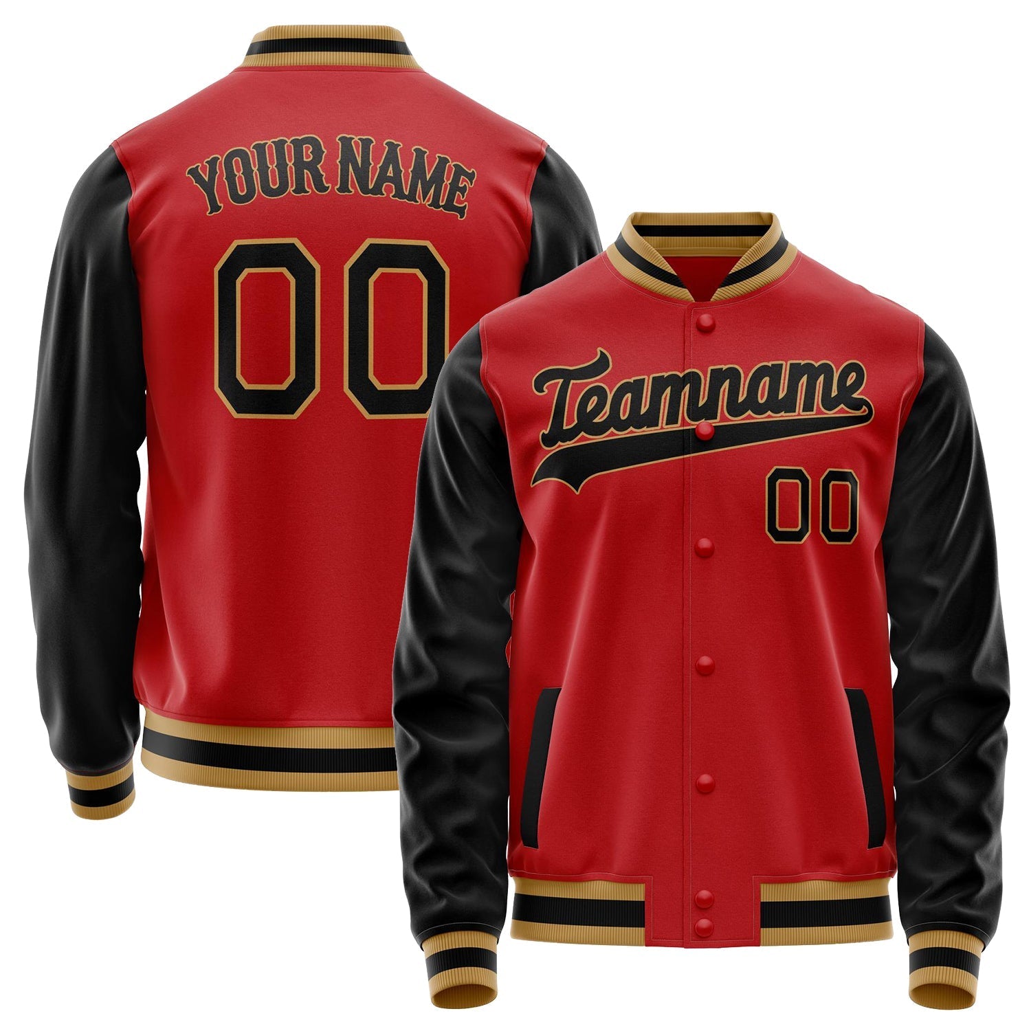 Custom Red Black Solid Color Varsity Letterman Jacket JA02240617XY391