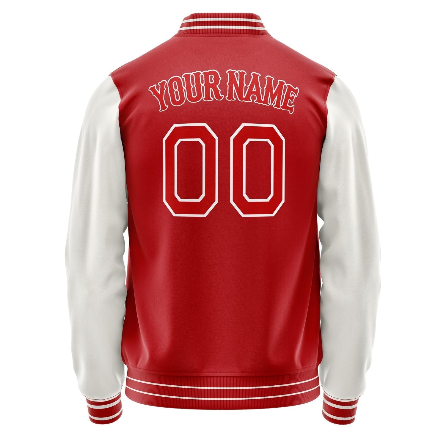 Custom Red White Solid Color Varsity Letterman Jacket JA02240617XY392
