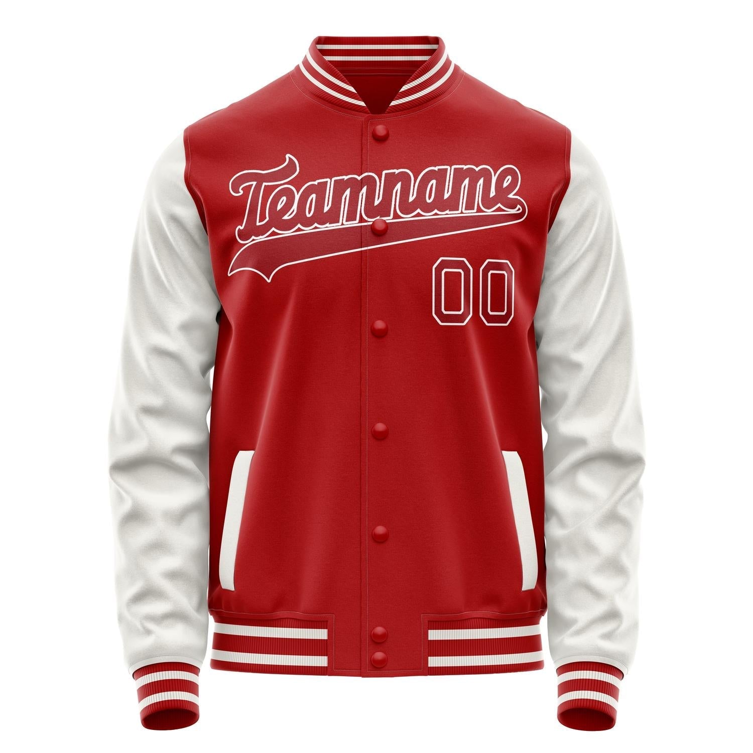 Custom Red White Solid Color Varsity Letterman Jacket JA02240617XY392