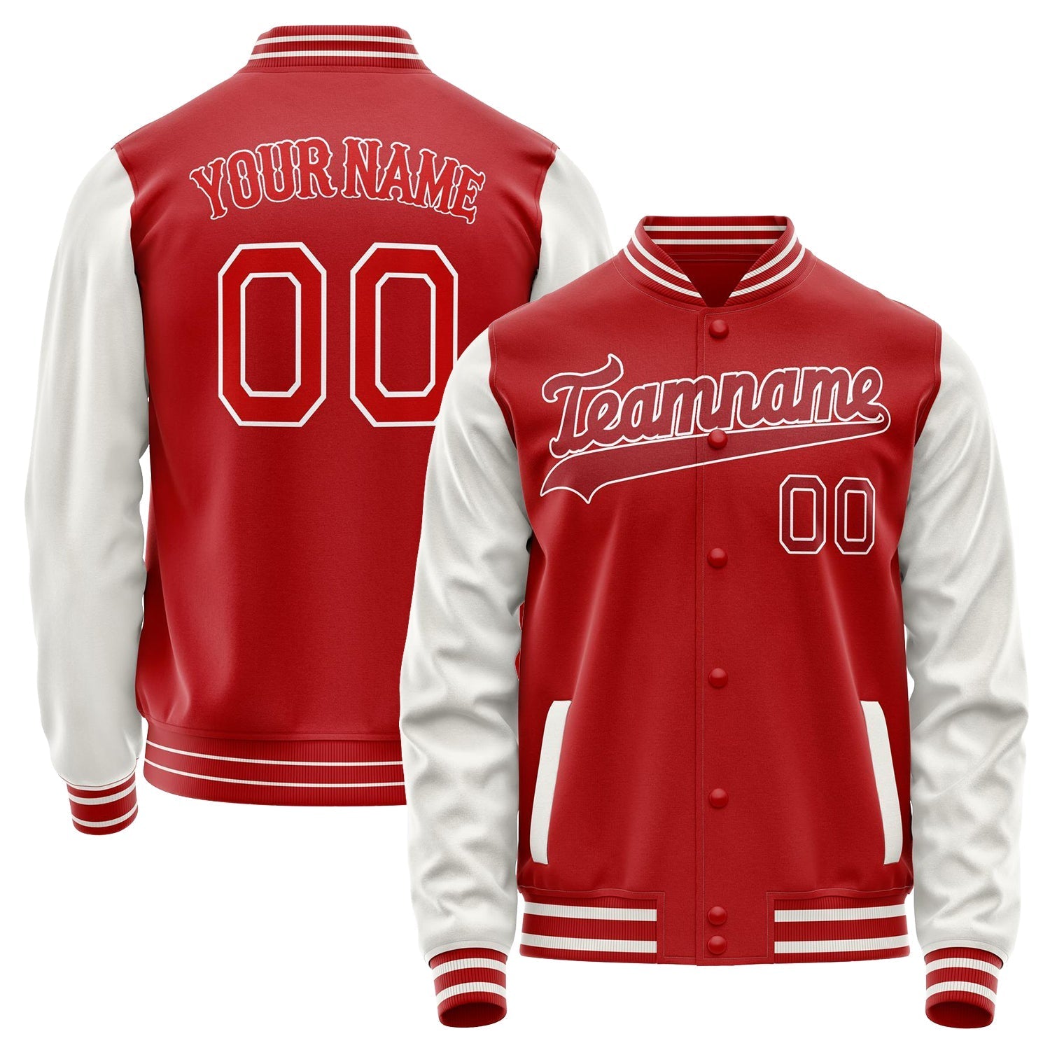 Custom Red White Solid Color Varsity Letterman Jacket JA02240617XY392