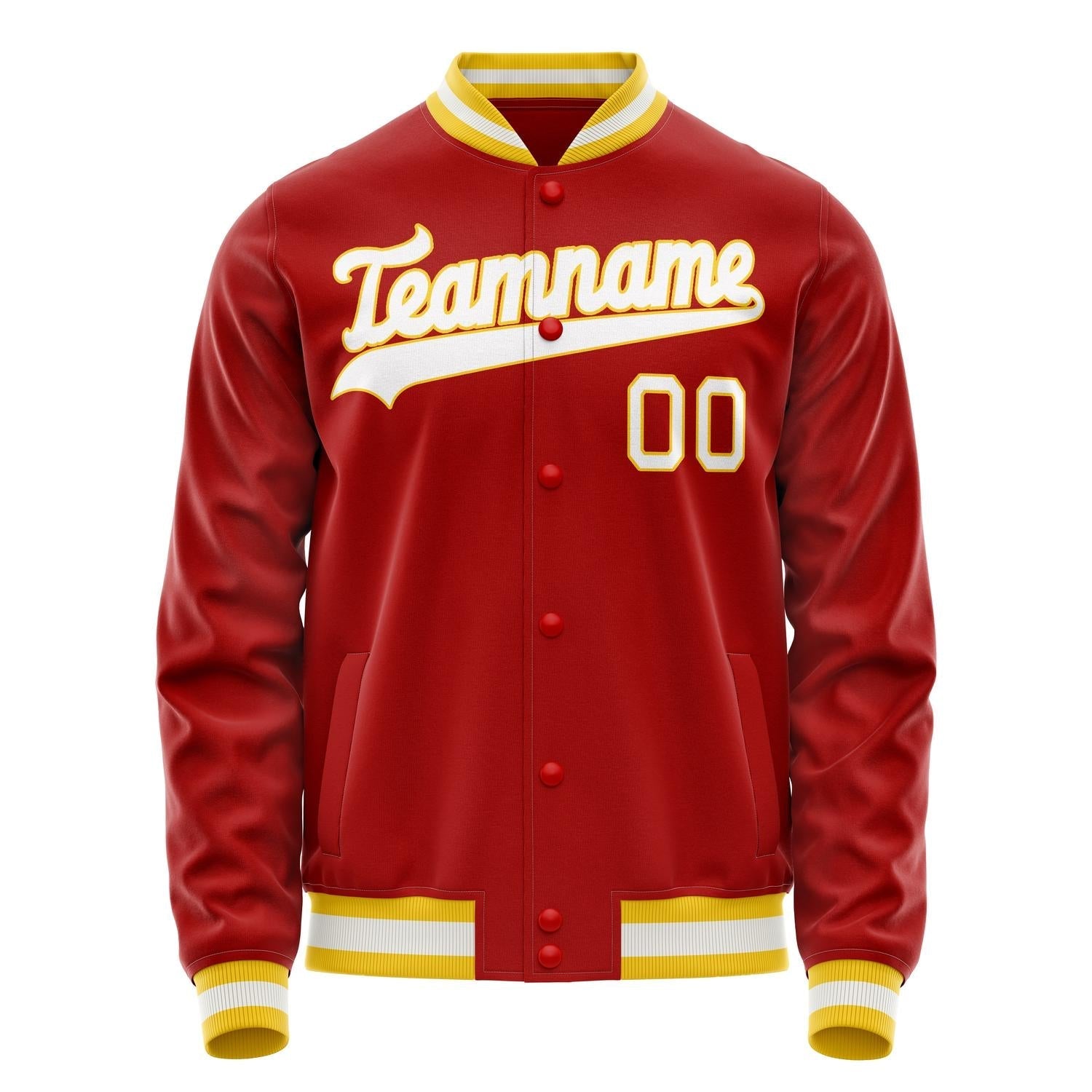 Custom Red Gold Solid Color Varsity Letterman Jacket JA02240617XY394
