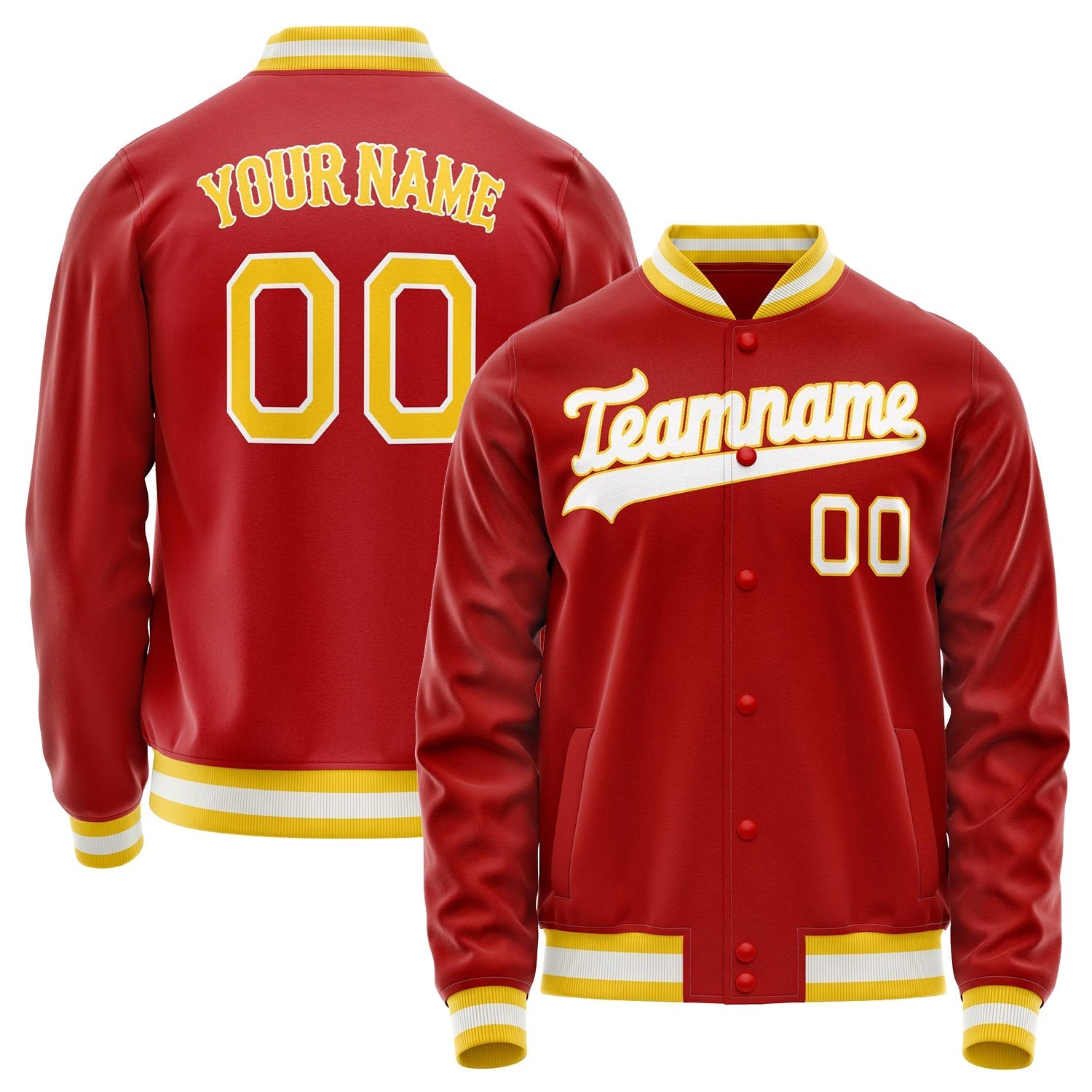 Custom Red Gold Solid Color Varsity Letterman Jacket JA02240617XY394
