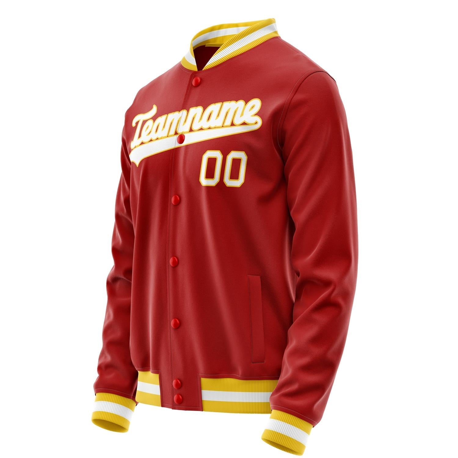 Custom Red Gold Solid Color Varsity Letterman Jacket JA02240617XY394