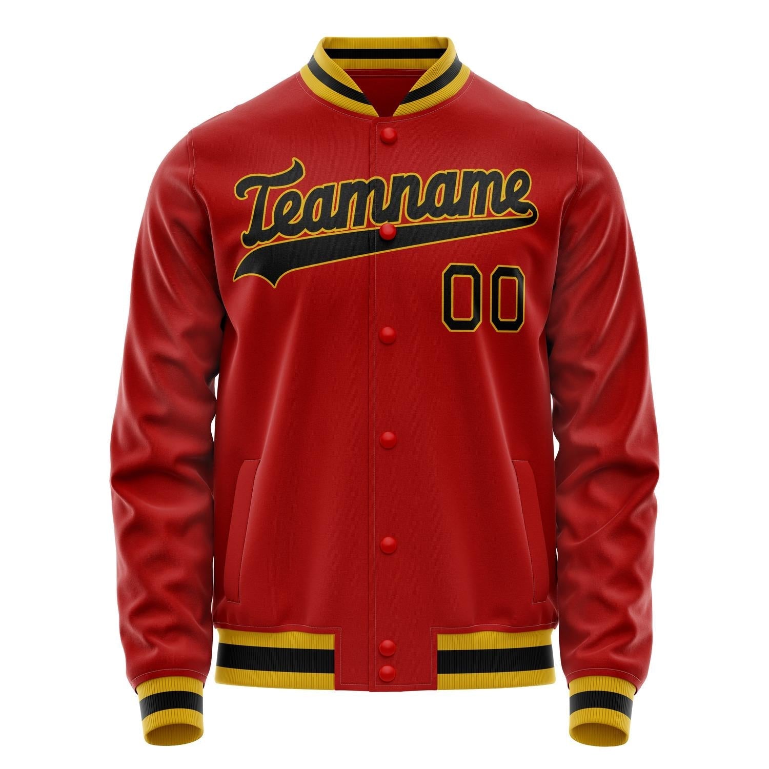 Custom Red Black Solid Color Varsity Letterman Jacket JA02240617XY395