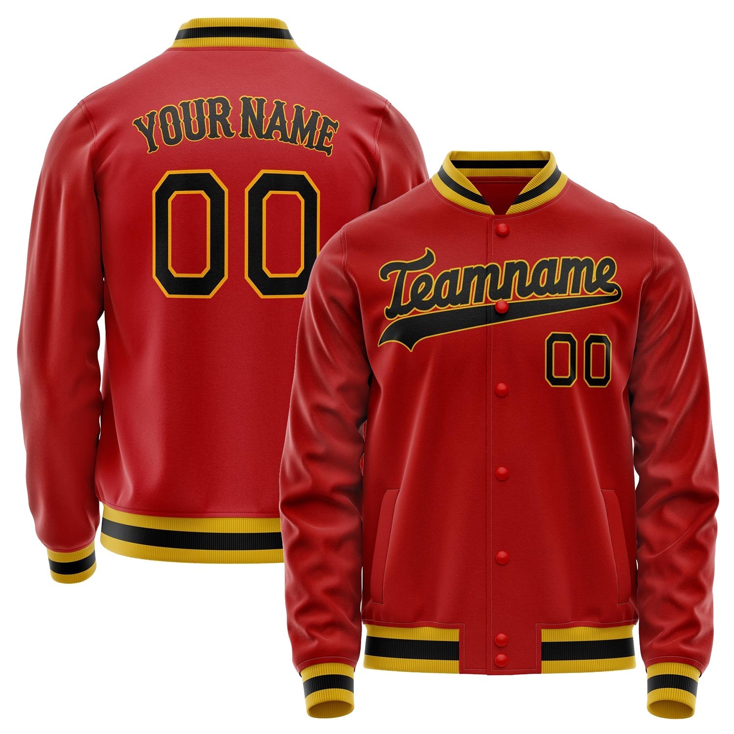Custom Red Black Solid Color Varsity Letterman Jacket JA02240617XY395