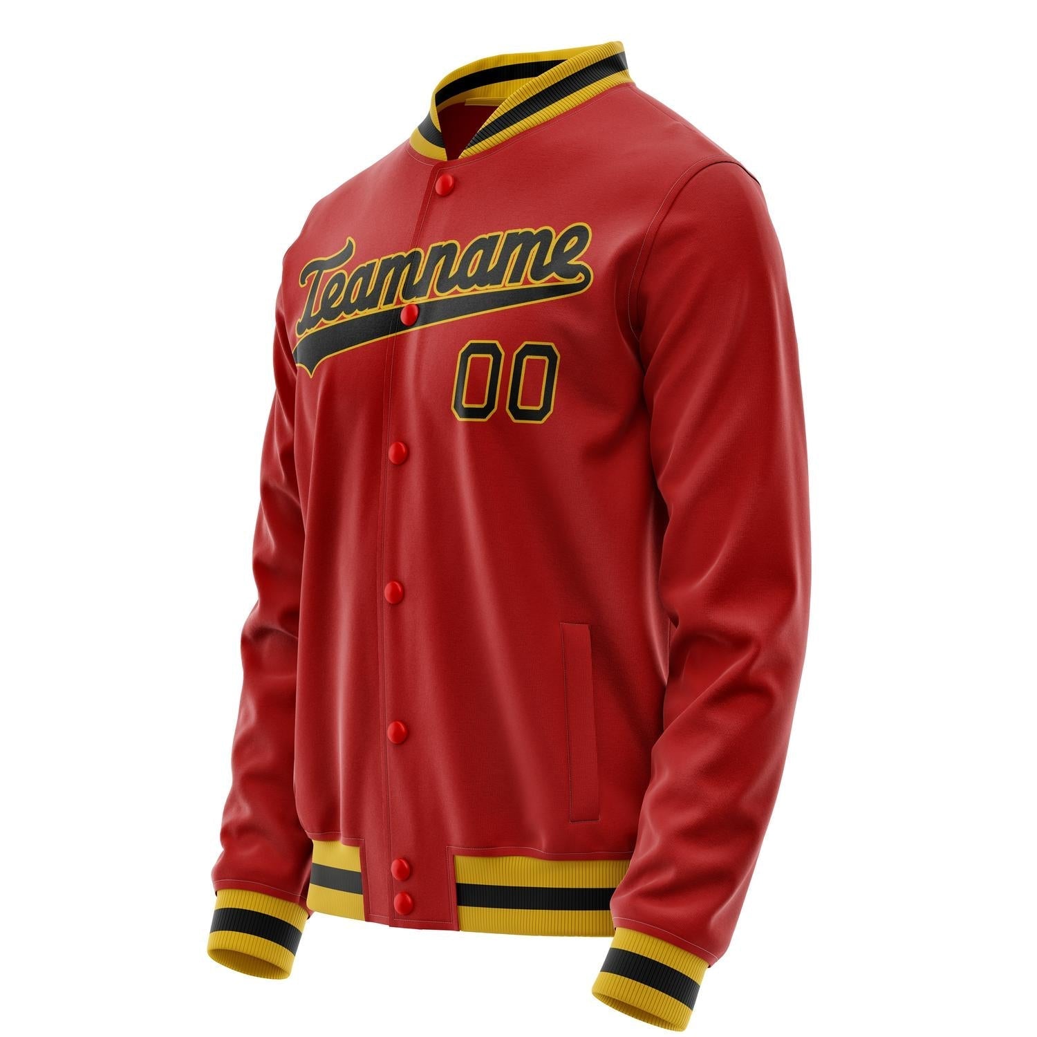 Custom Red Black Solid Color Varsity Letterman Jacket JA02240617XY395