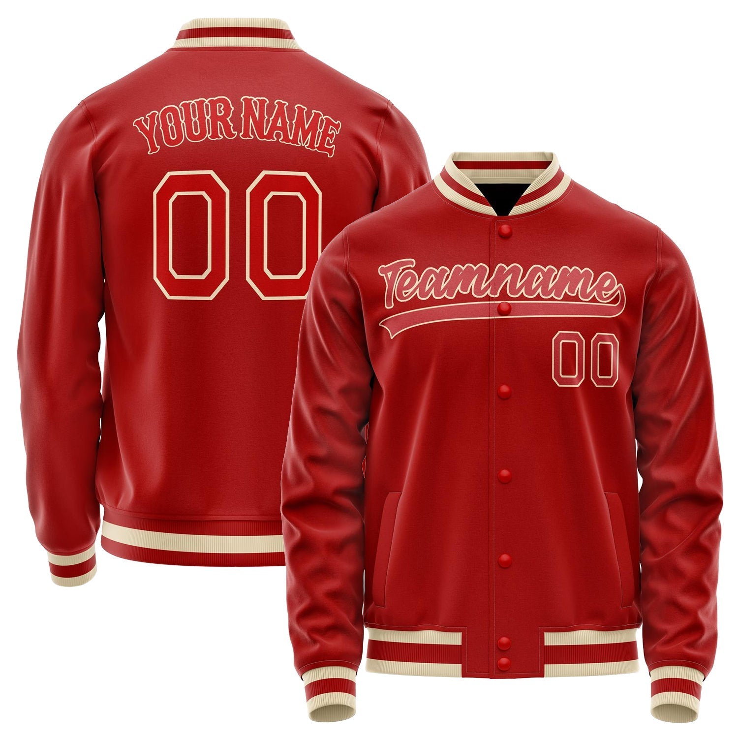 Custom Red Cream Solid Color Varsity Letterman Jacket JA02240617XY396
