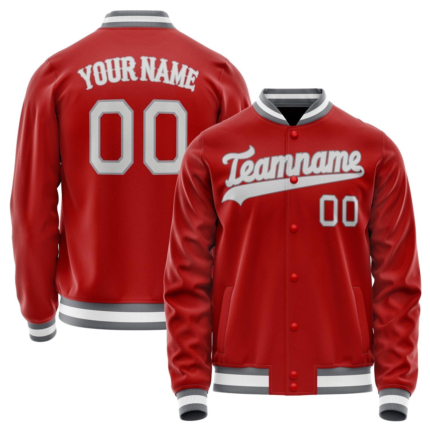 Custom Red Gray Solid Color Varsity Letterman Jacket JA02240617XY397