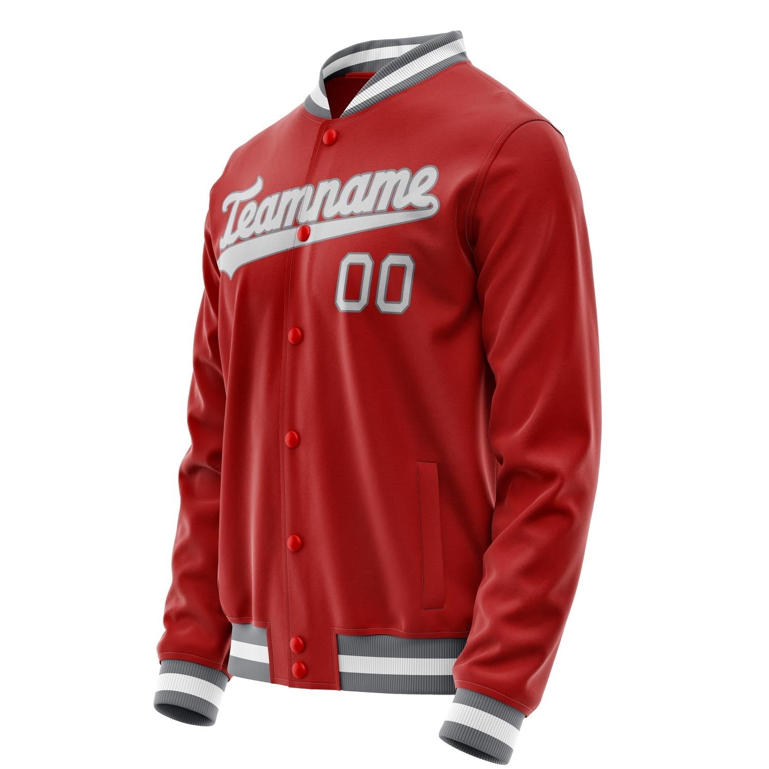 Custom Red Gray Solid Color Varsity Letterman Jacket JA02240617XY397