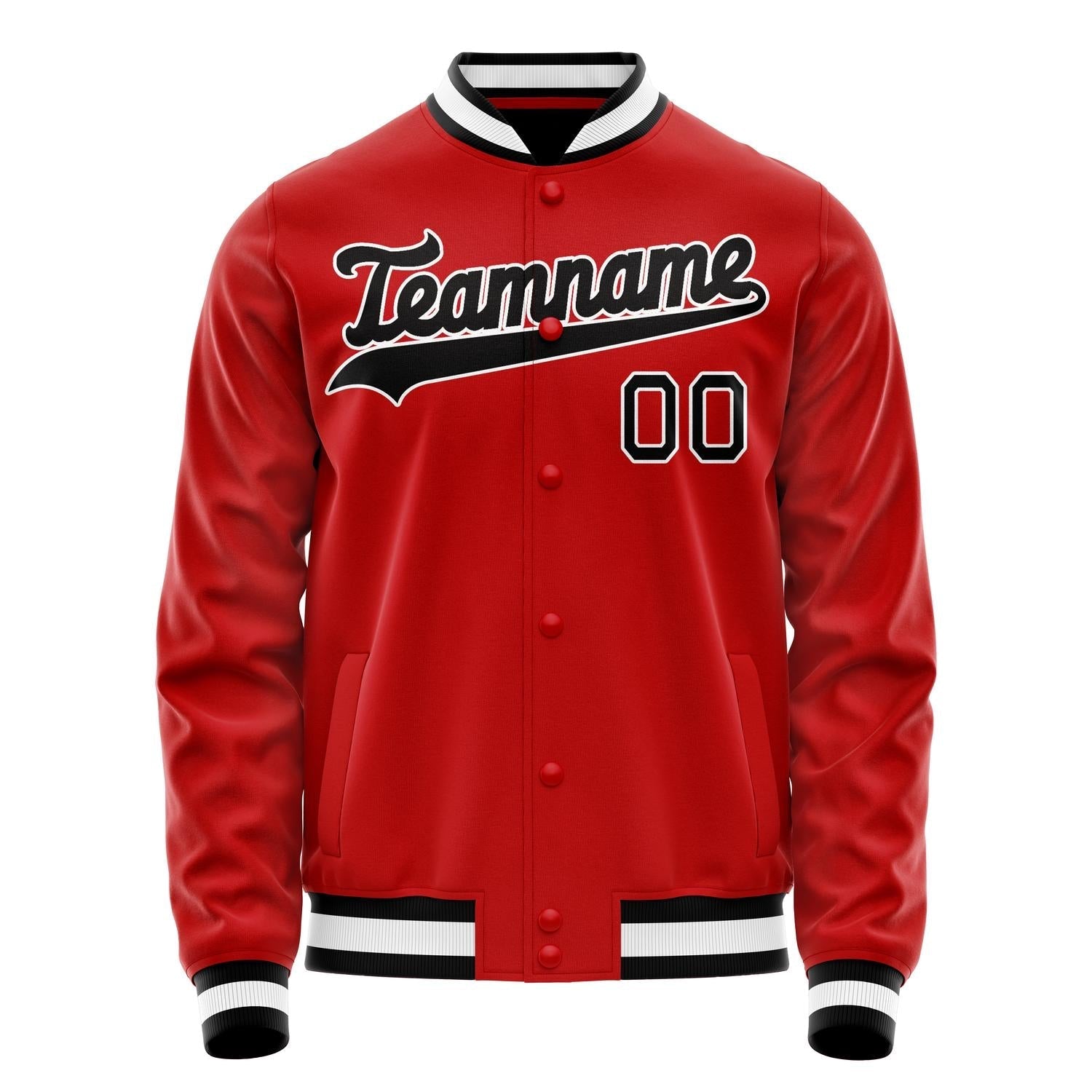 Custom Red Black Solid Color Varsity Letterman Jacket JA02240617XY398
