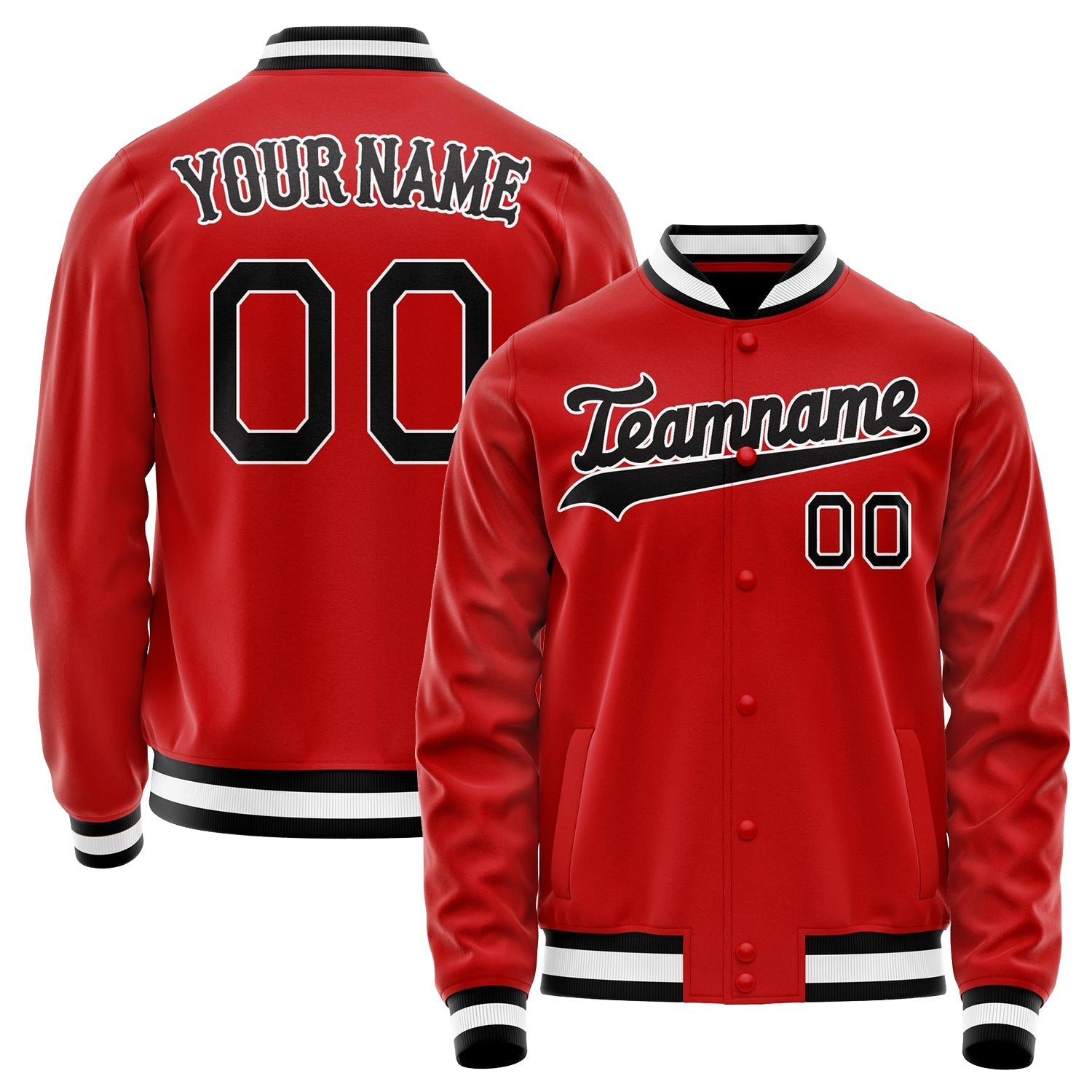 Custom Red Black Solid Color Varsity Letterman Jacket JA02240617XY398