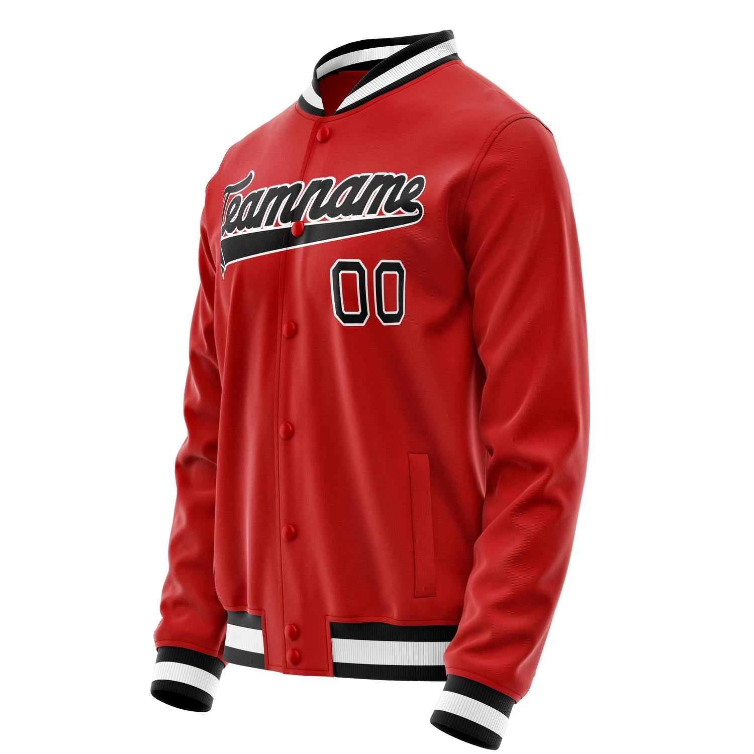 Custom Red Black Solid Color Varsity Letterman Jacket JA02240617XY398