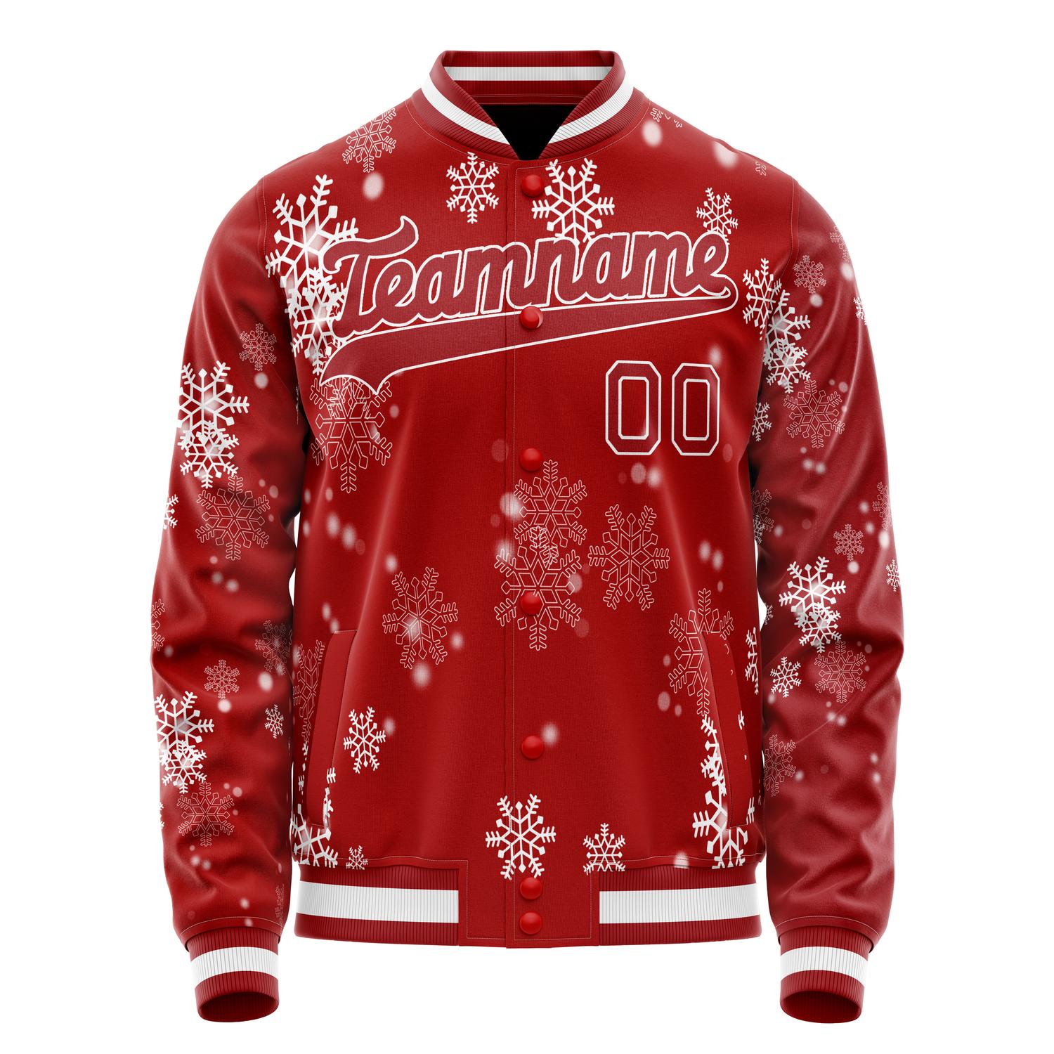 Custom Red White Christmas 3D Varsity Letterman Jacket JA02240617XY399