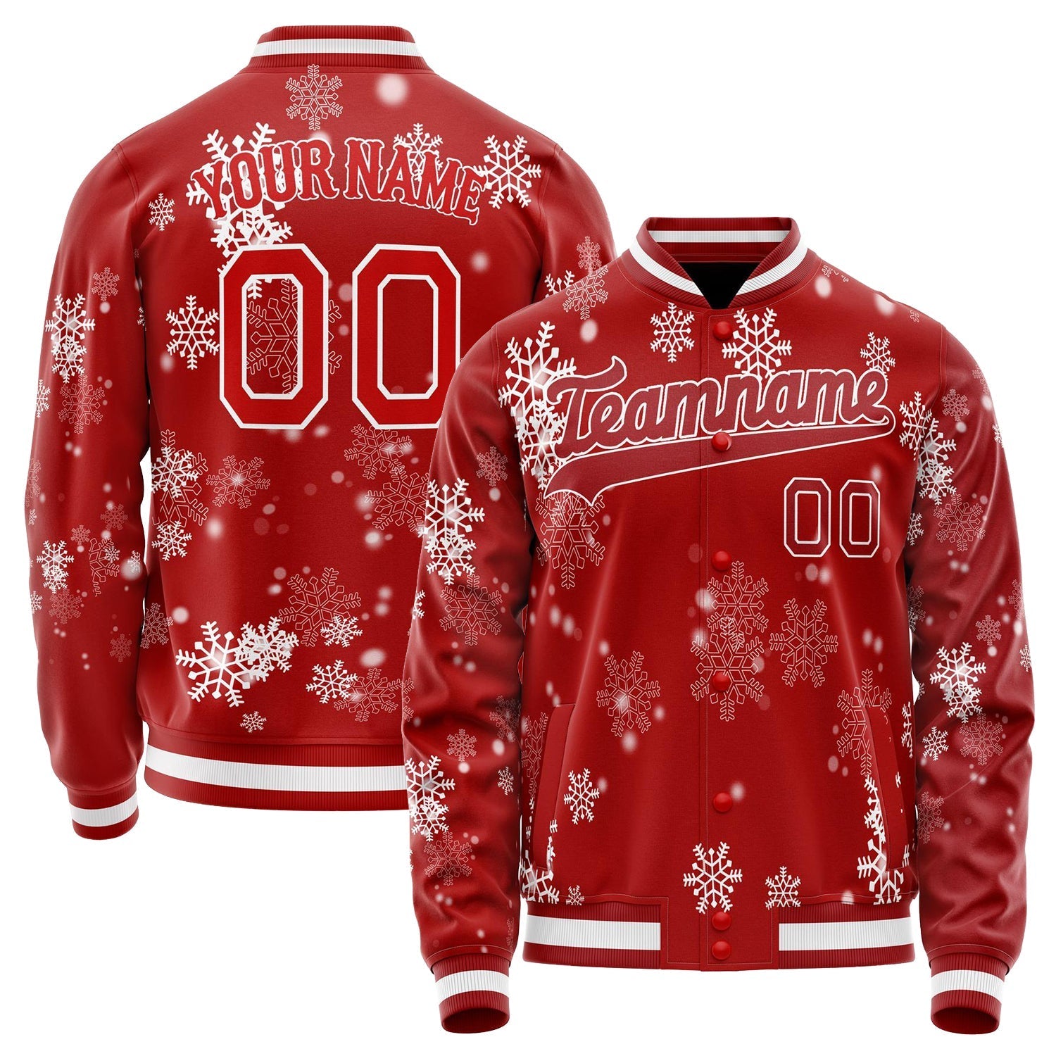 Custom Red White Christmas 3D Varsity Letterman Jacket JA02240617XY399