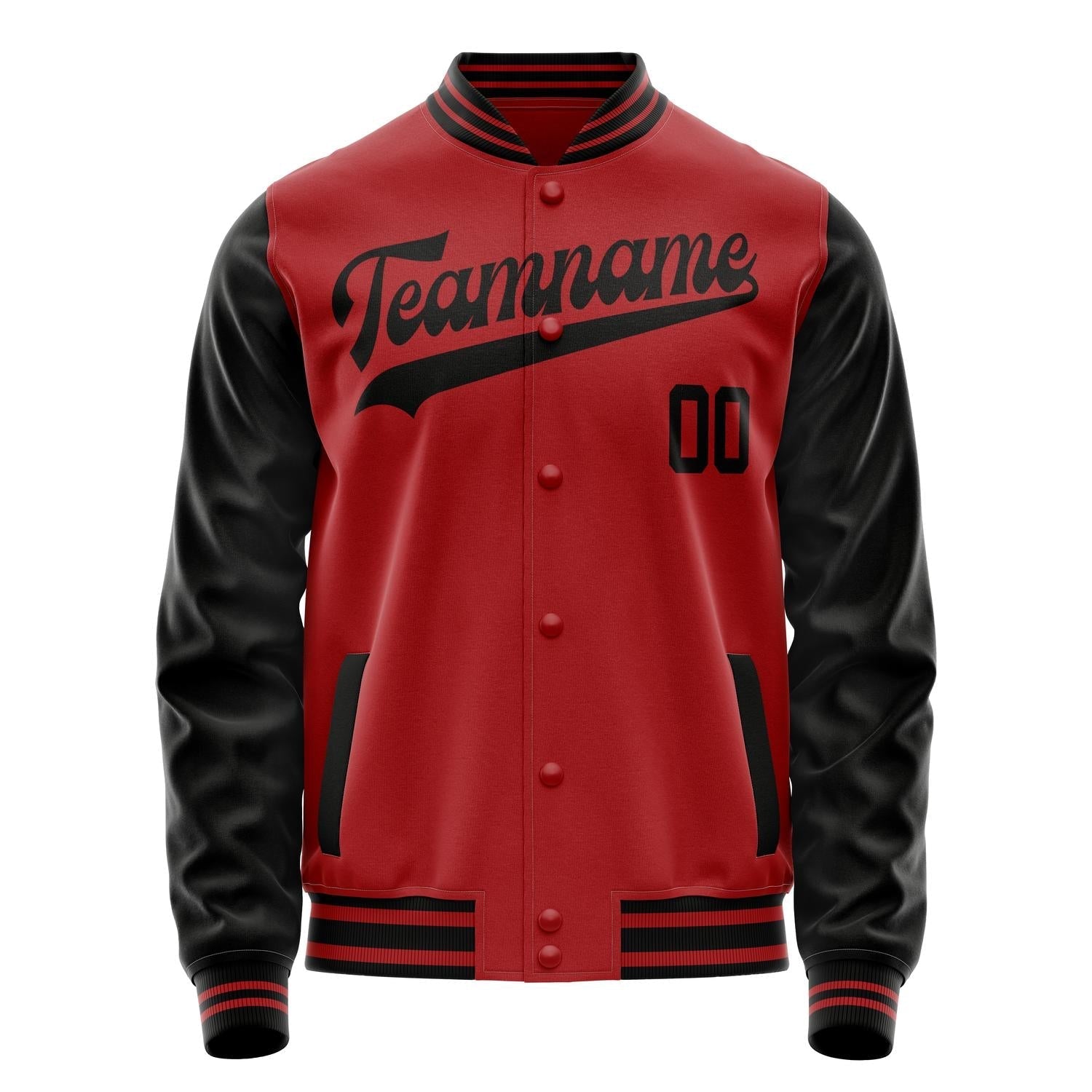Custom Red Black Solid Color Varsity Letterman Jacket JA02240617XY400