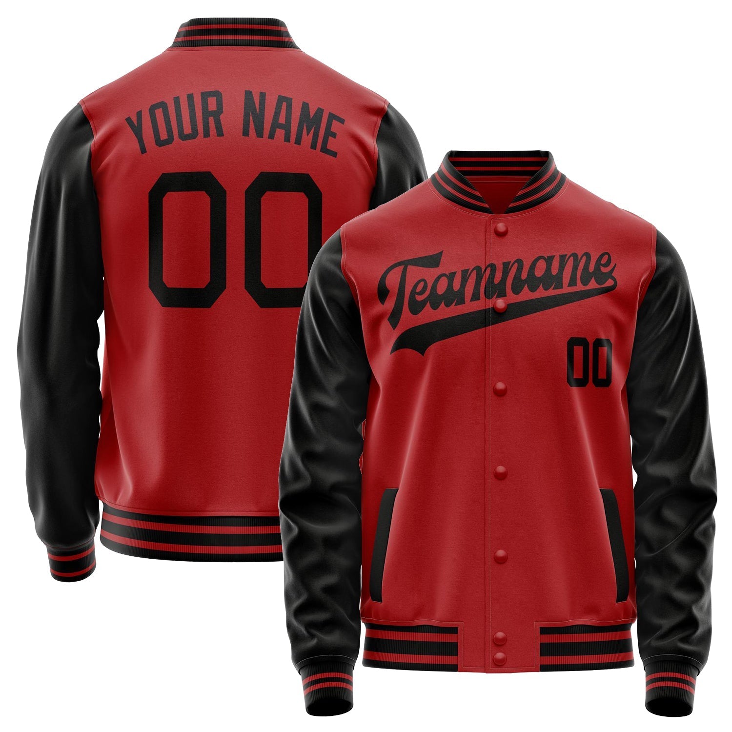 Custom Red Black Solid Color Varsity Letterman Jacket JA02240617XY400