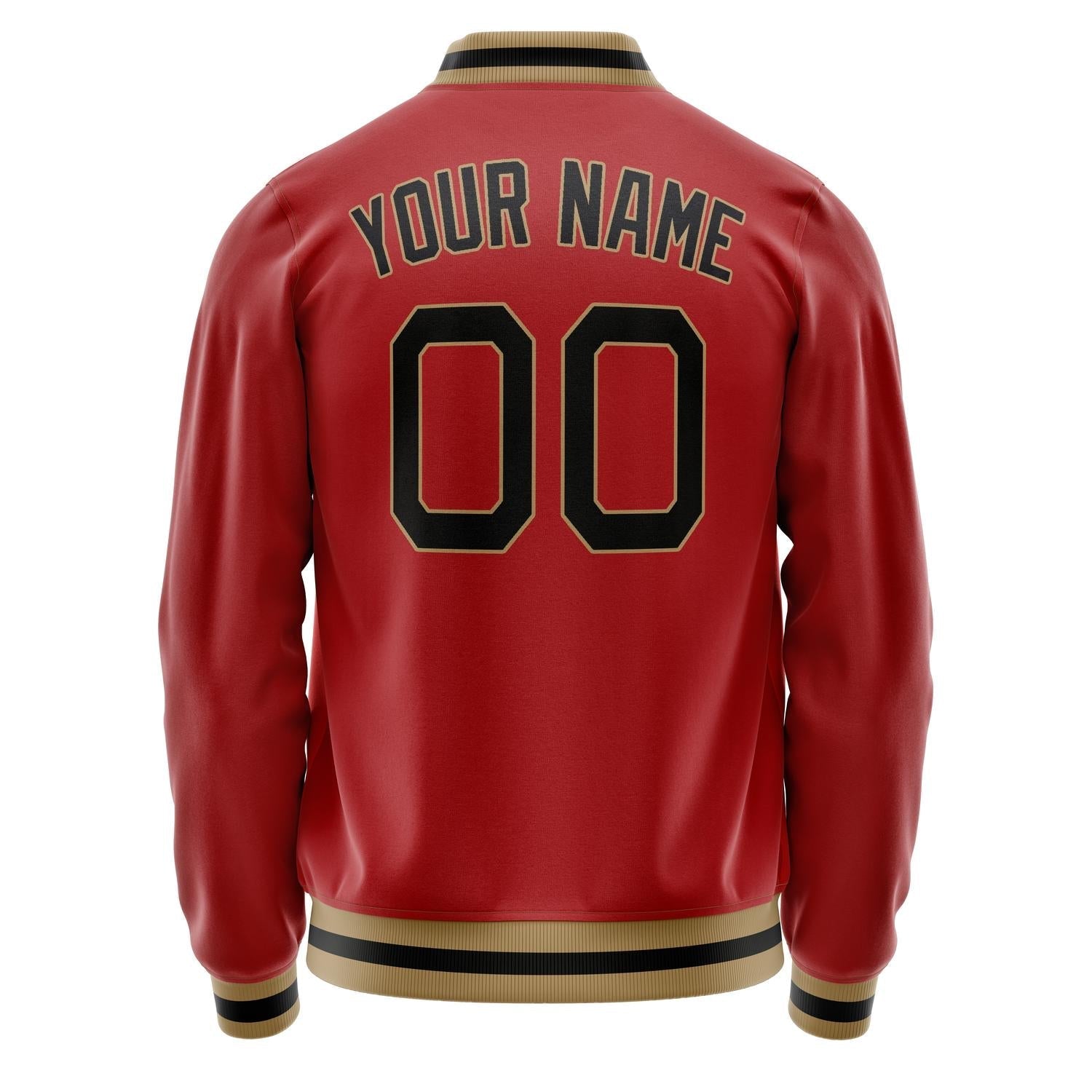 Custom Red Black Solid Color Varsity Letterman Jacket JA02240617XY401