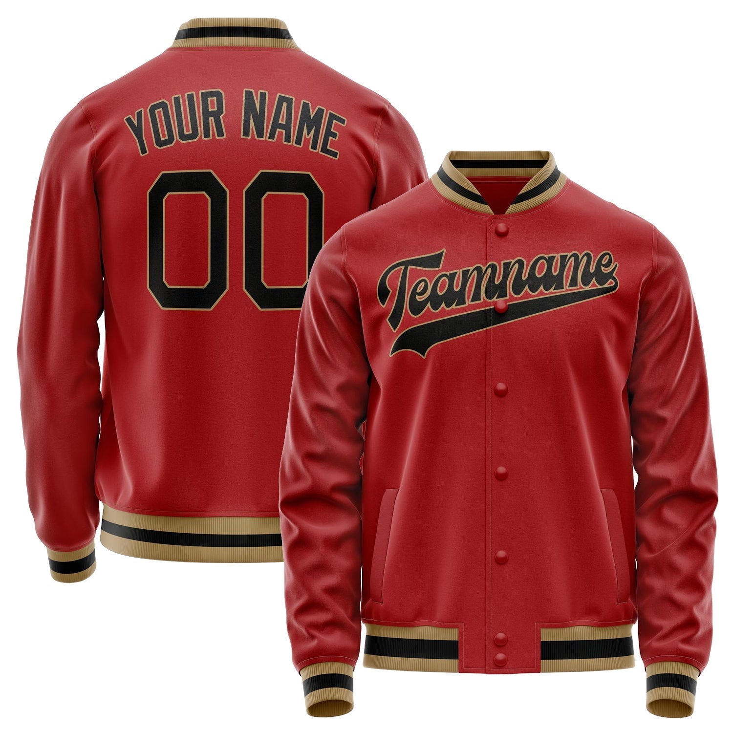 Custom Red Black Solid Color Varsity Letterman Jacket JA02240617XY401