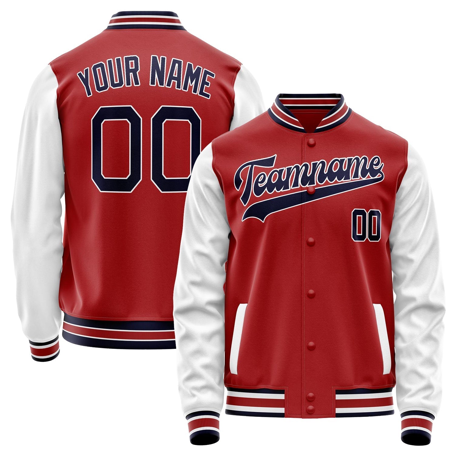 Custom Red White Solid Color Varsity Letterman Jacket JA02240617XY402