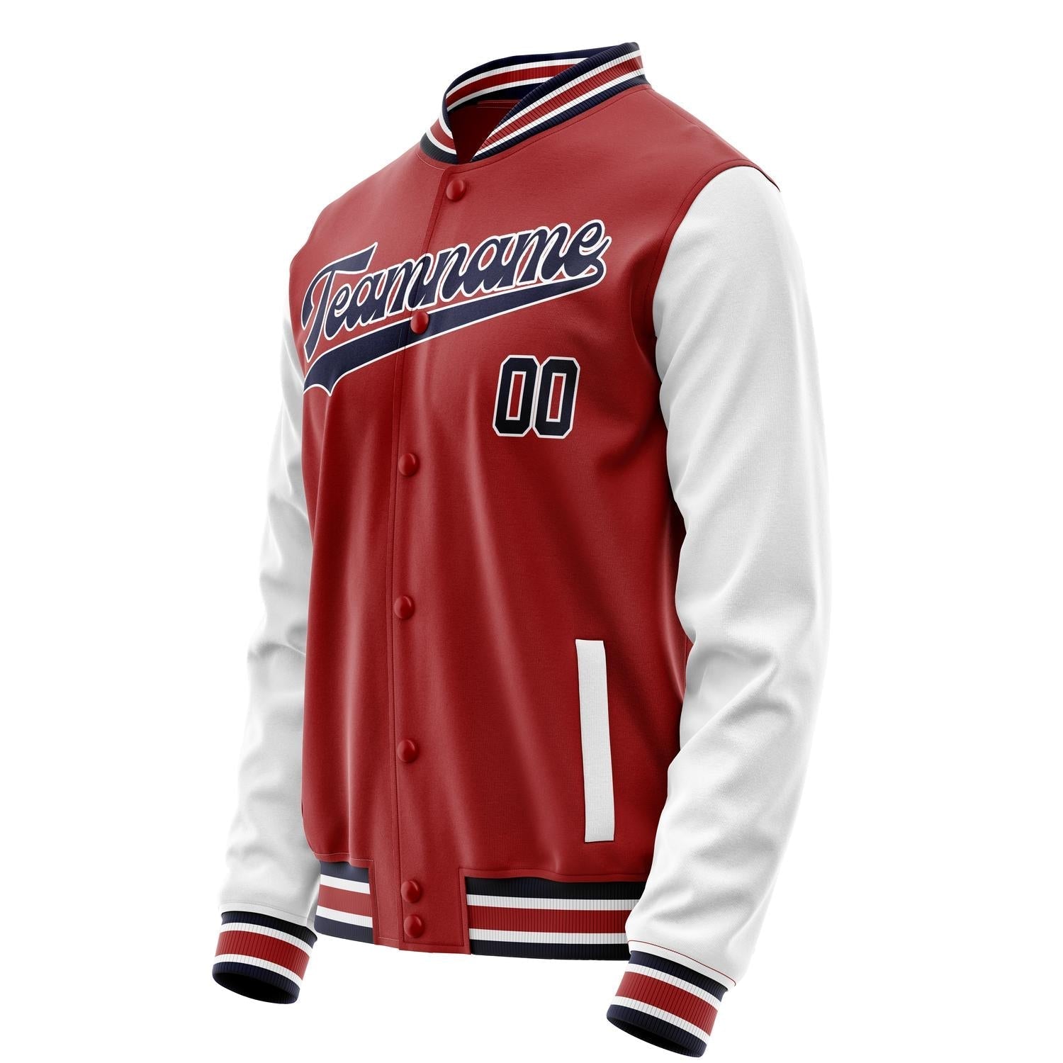 Custom Red White Solid Color Varsity Letterman Jacket JA02240617XY402