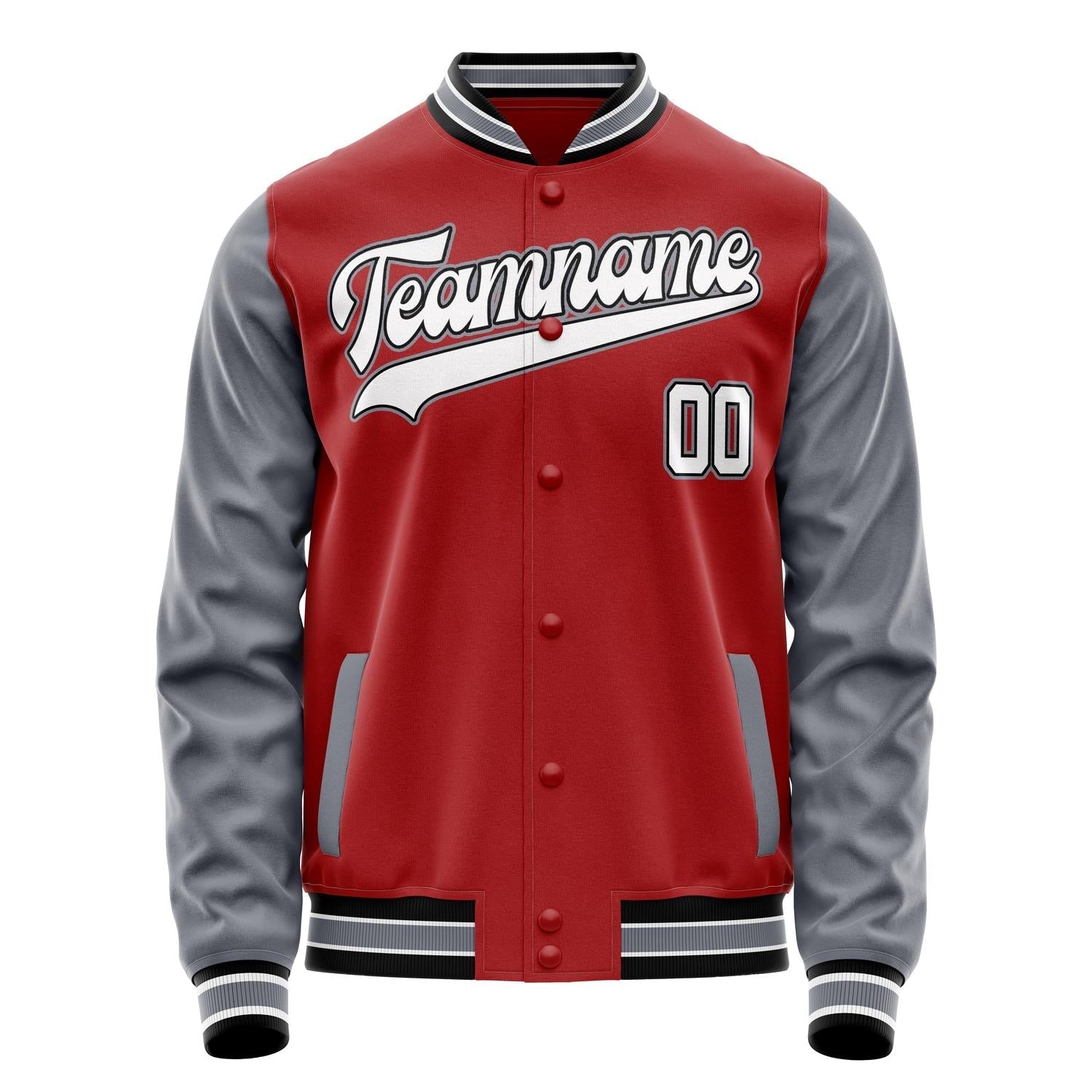 Custom Red Gray Solid Color Varsity Letterman Jacket JA02240617XY404