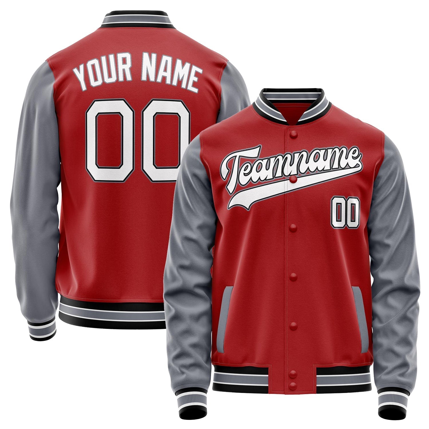 Custom Red Gray Solid Color Varsity Letterman Jacket JA02240617XY404