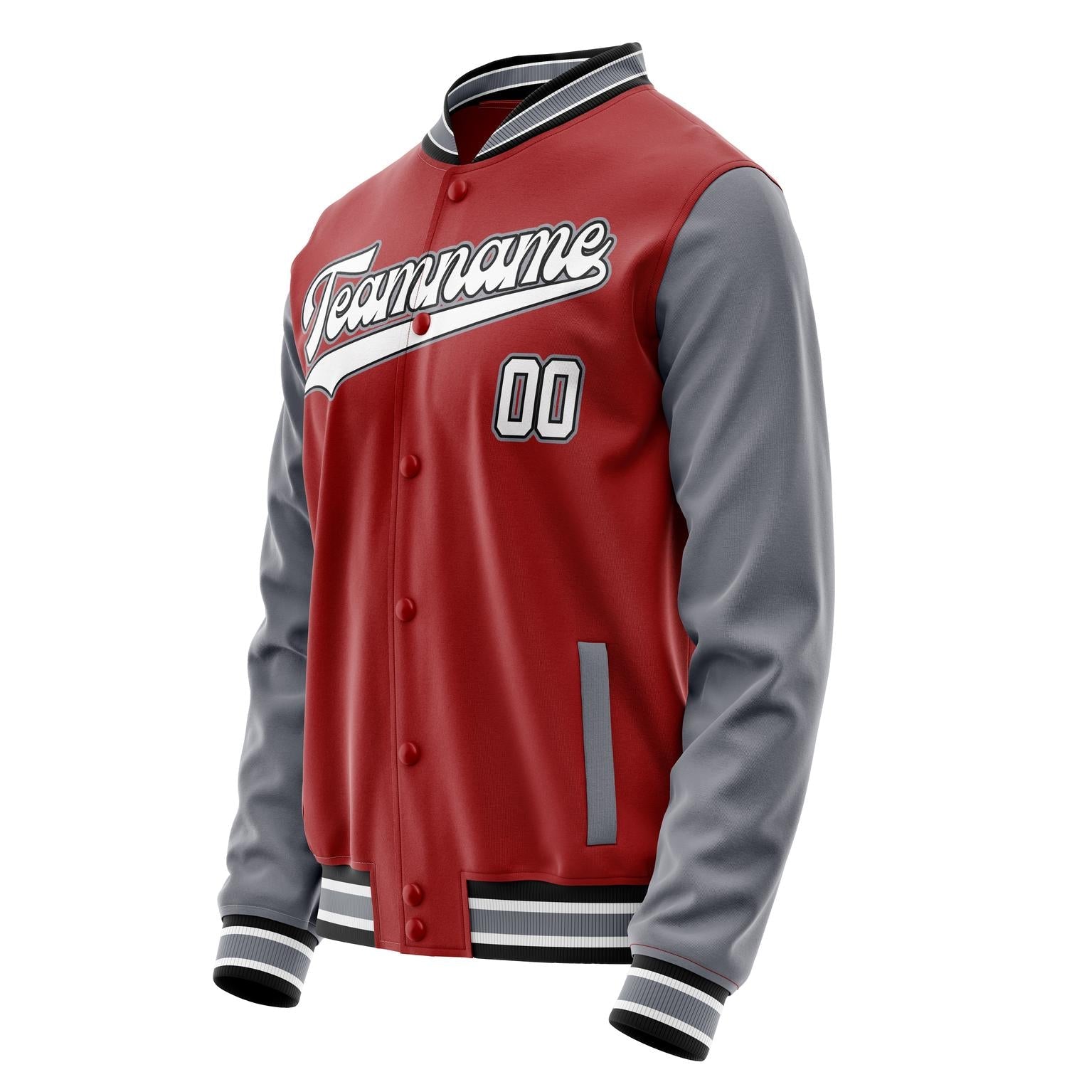 Custom Red Gray Solid Color Varsity Letterman Jacket JA02240617XY404