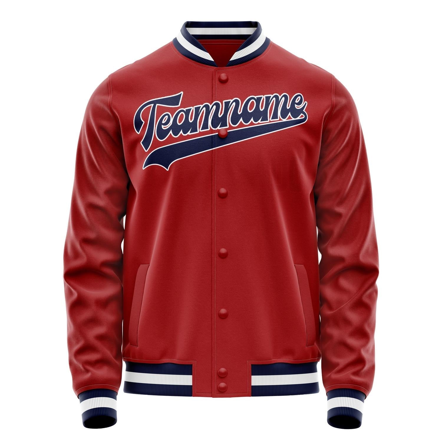 Custom Red Navy Solid Color Varsity Letterman Jacket JA02240617XY405