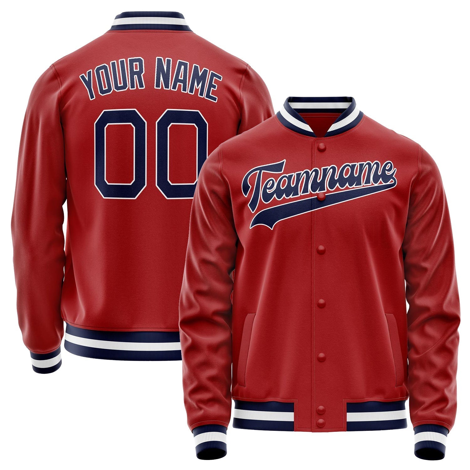 Custom Red Navy Solid Color Varsity Letterman Jacket JA02240617XY405