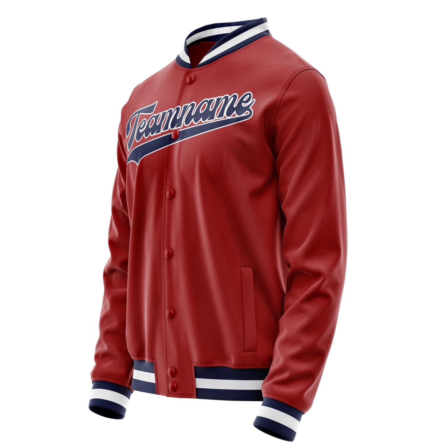 Custom Red Navy Solid Color Varsity Letterman Jacket JA02240617XY405