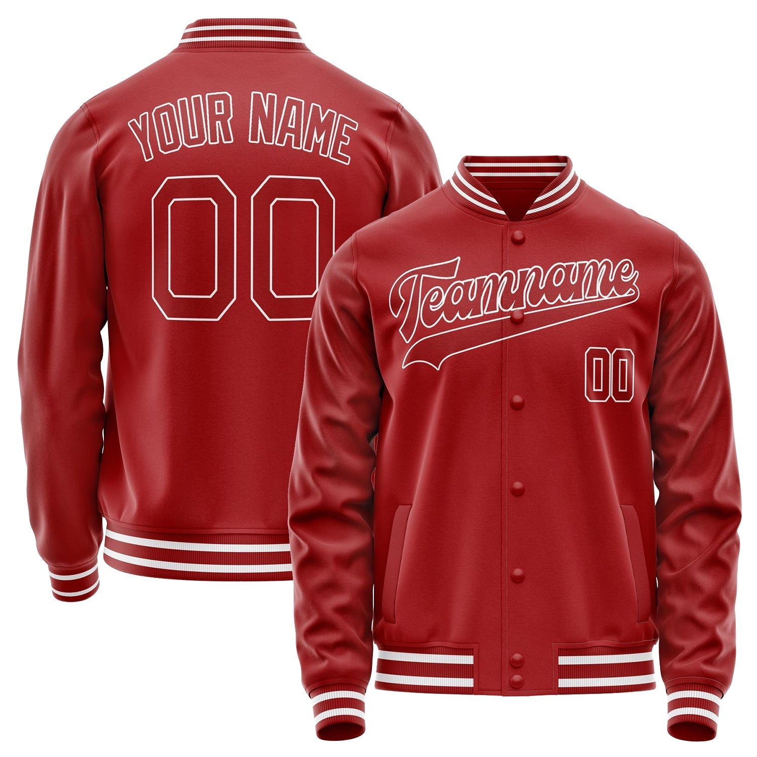 Custom Red White Solid Color Varsity Letterman Jacket JA02240617XY406