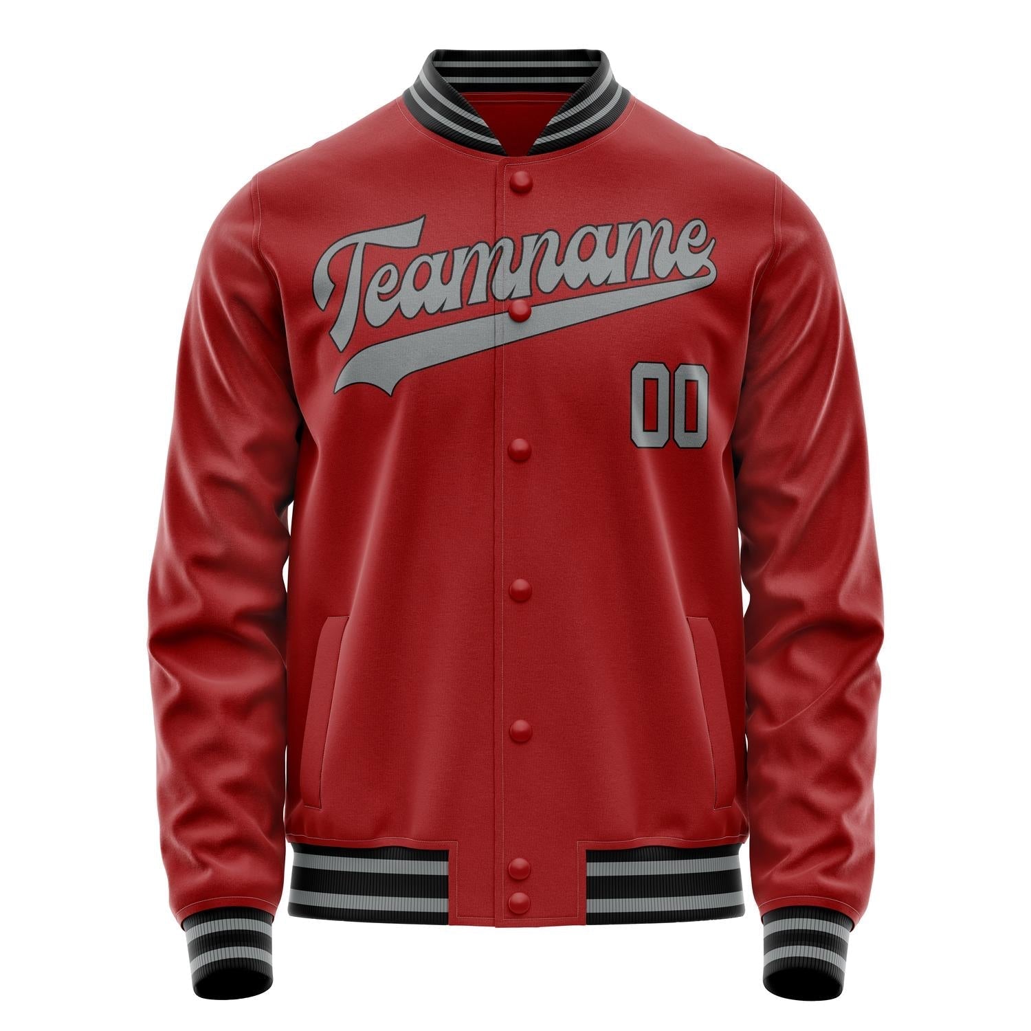 Custom Red Gray Solid Color Varsity Letterman Jacket JA02240617XY407