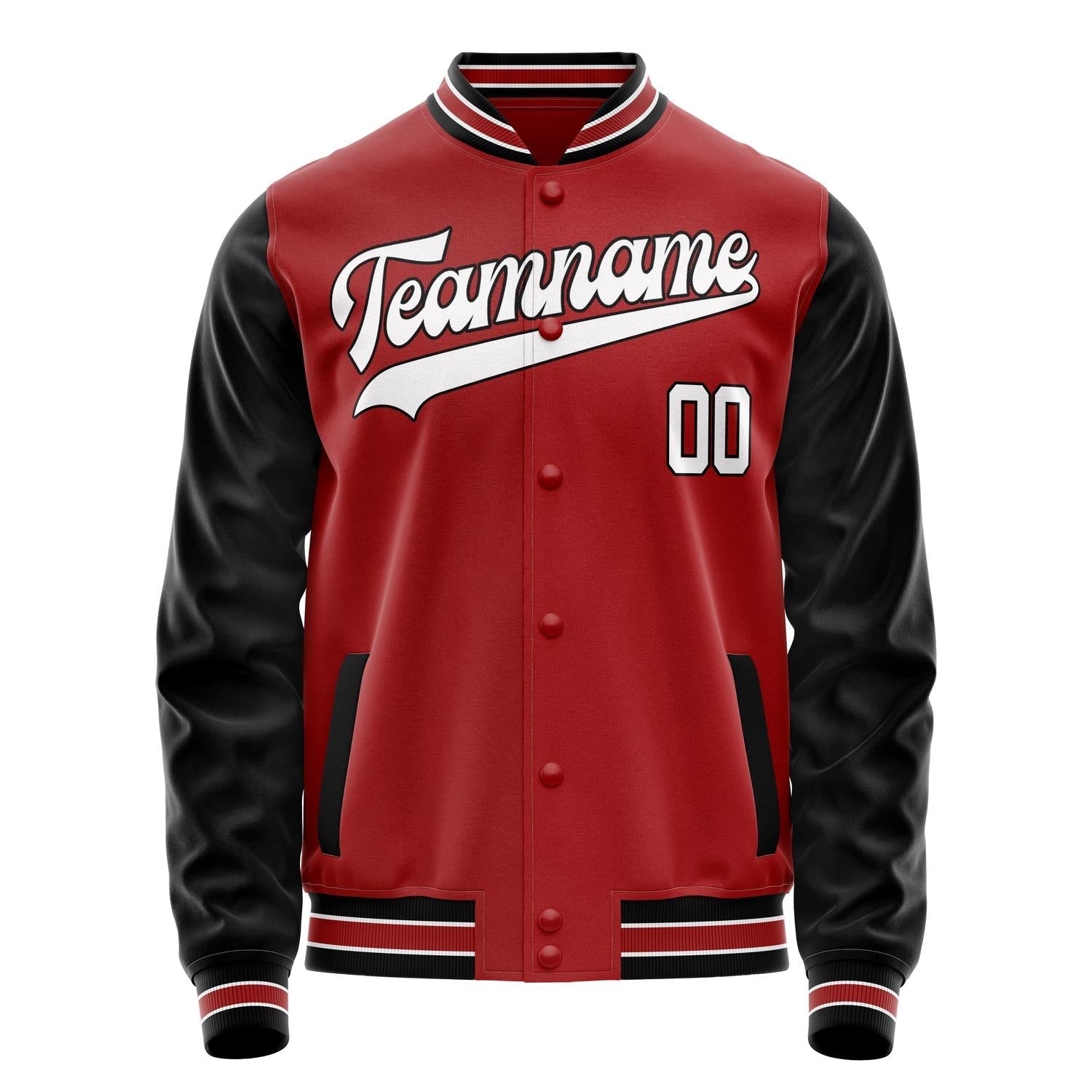 Custom Red Black Solid Color Varsity Letterman Jacket JA02240617XY408