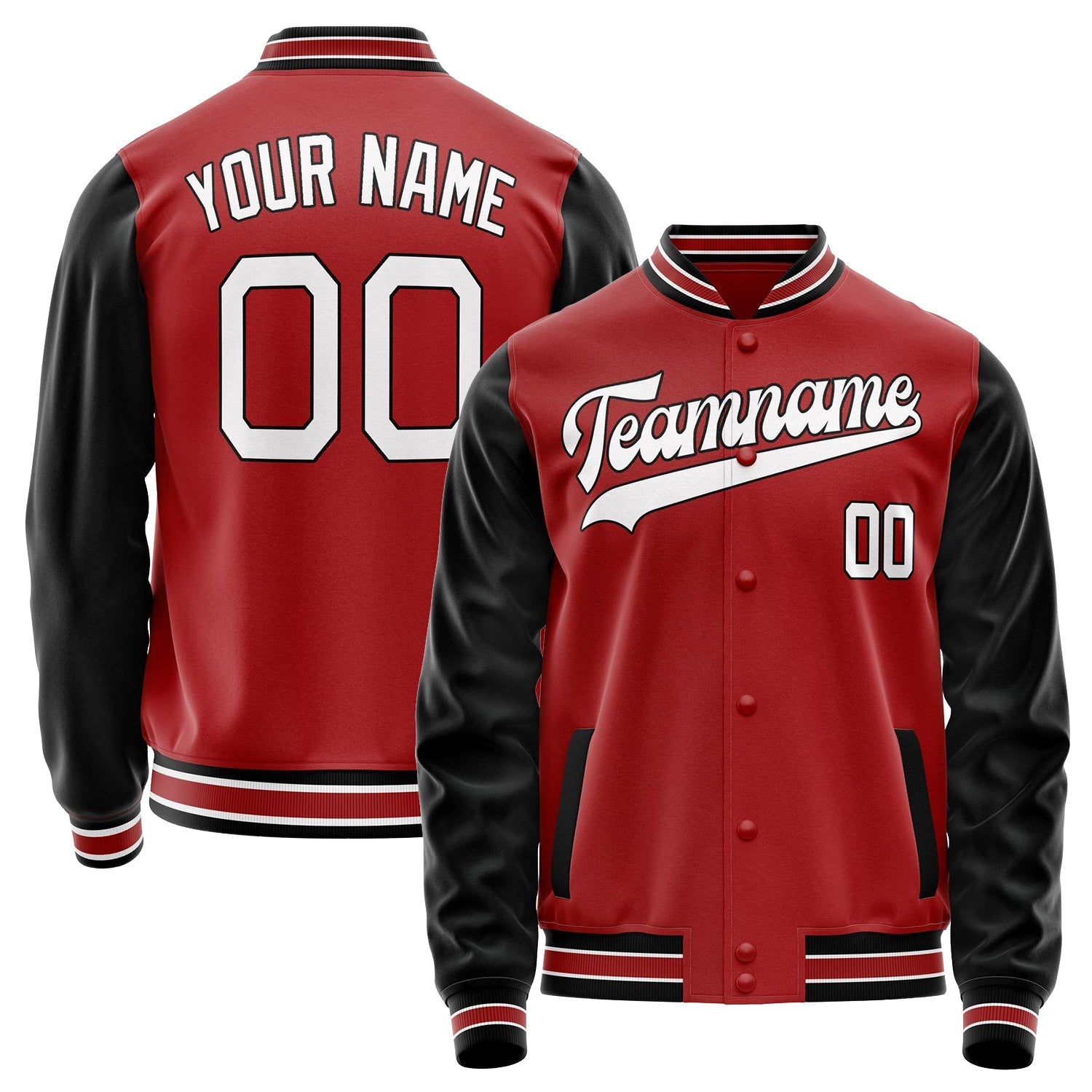 Custom Red Black Solid Color Varsity Letterman Jacket JA02240617XY408