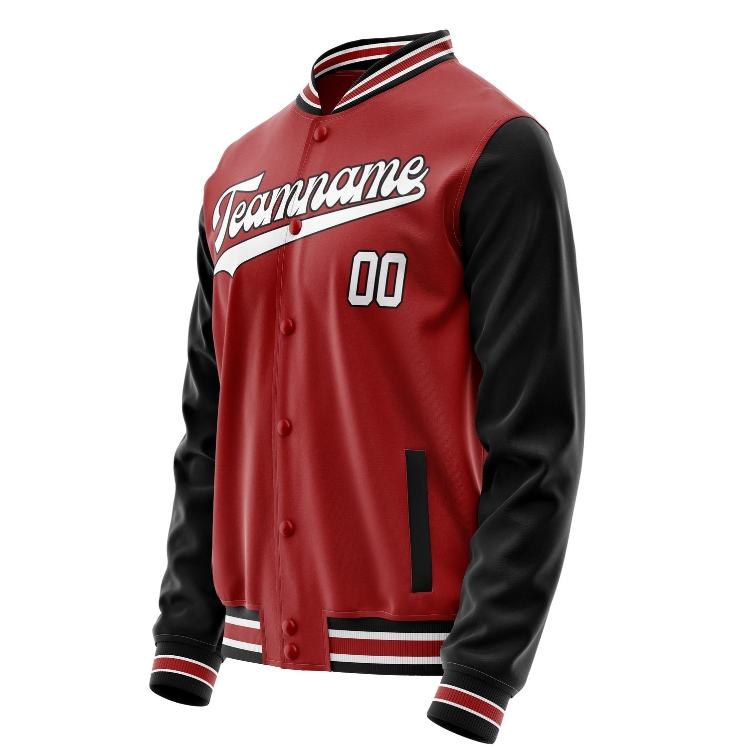 Custom Red Black Solid Color Varsity Letterman Jacket JA02240617XY408