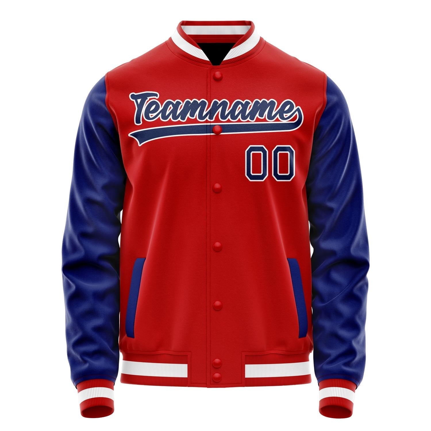Custom Red Royal Solid Color Varsity Letterman Jacket JA02240617XY409