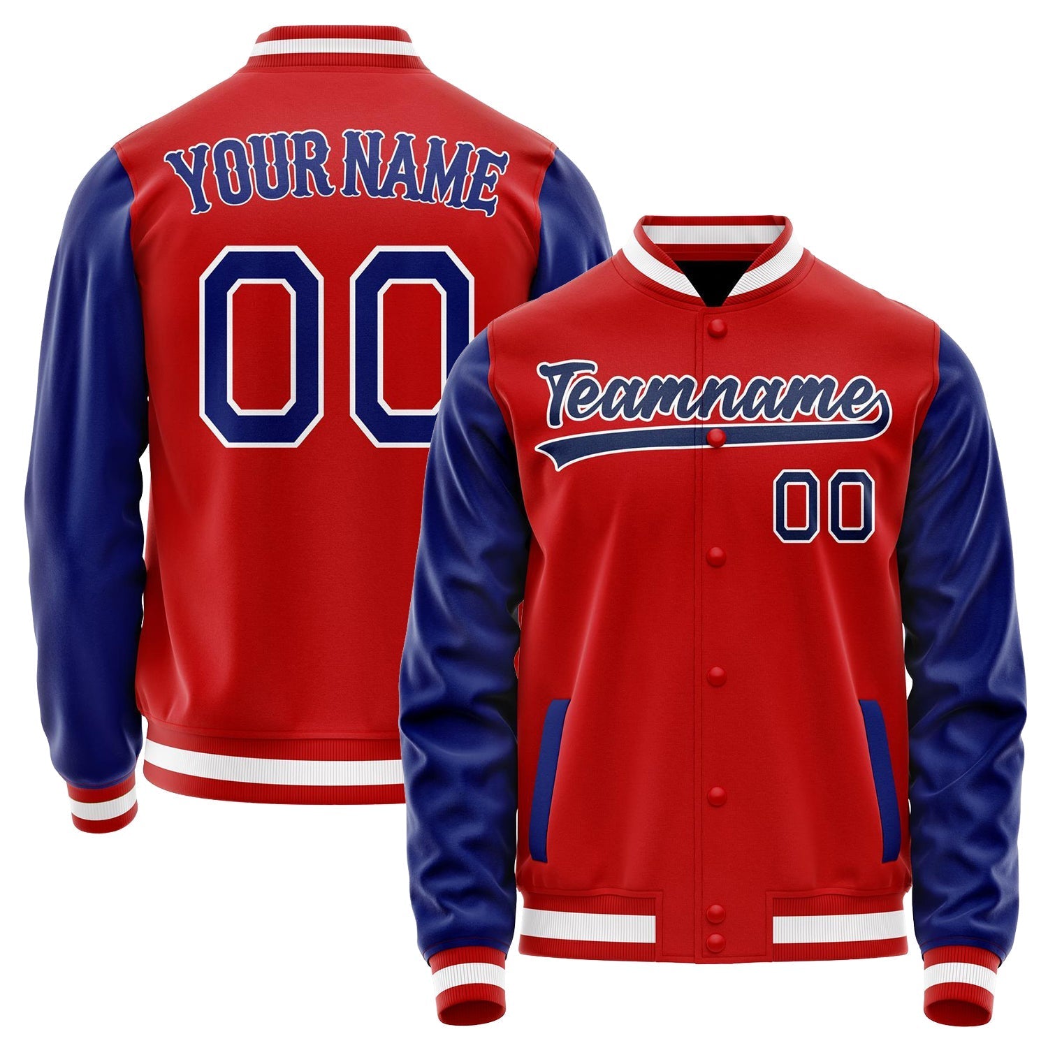 Custom Red Royal Solid Color Varsity Letterman Jacket JA02240617XY409