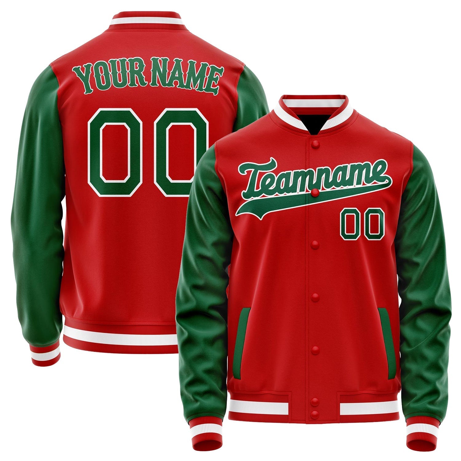 Custom Red Kelly-Green Solid Color Varsity Letterman Jacket JA02240617XY411