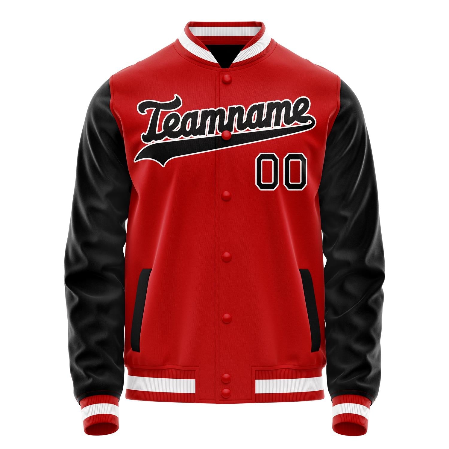 Custom Red Black Solid Color Varsity Letterman Jacket JA02240617XY412